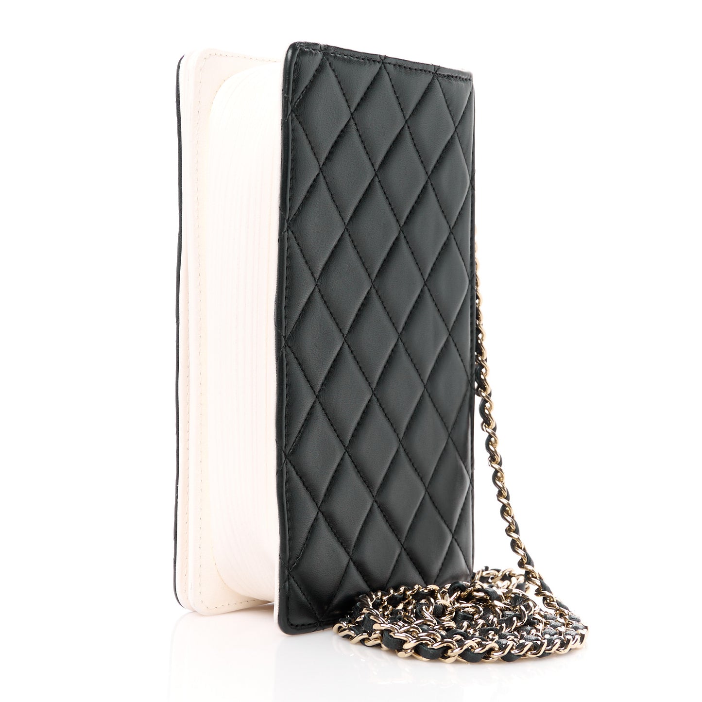Lambskin Quilted Book Wallet On Chain WOC Black