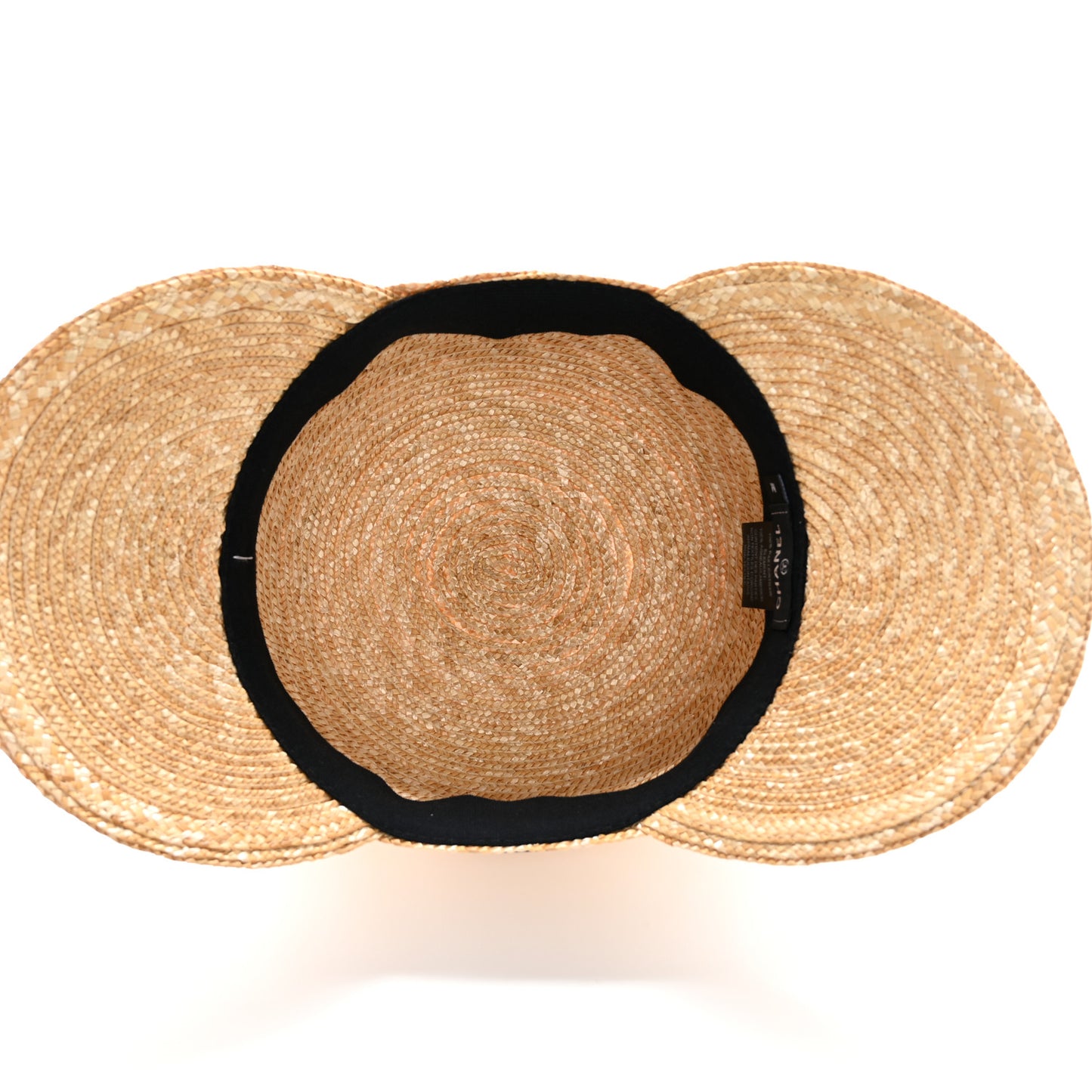 Straw Calfskin Logo Visor Hat M Natural Black