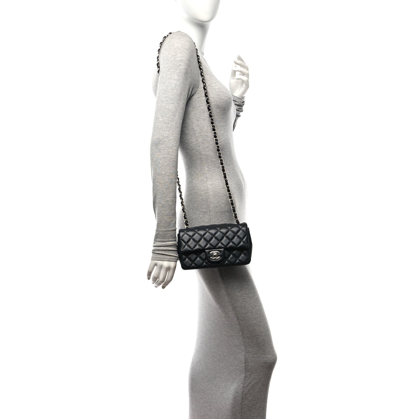 Lambskin Quilted Mini Rectangular Flap Black