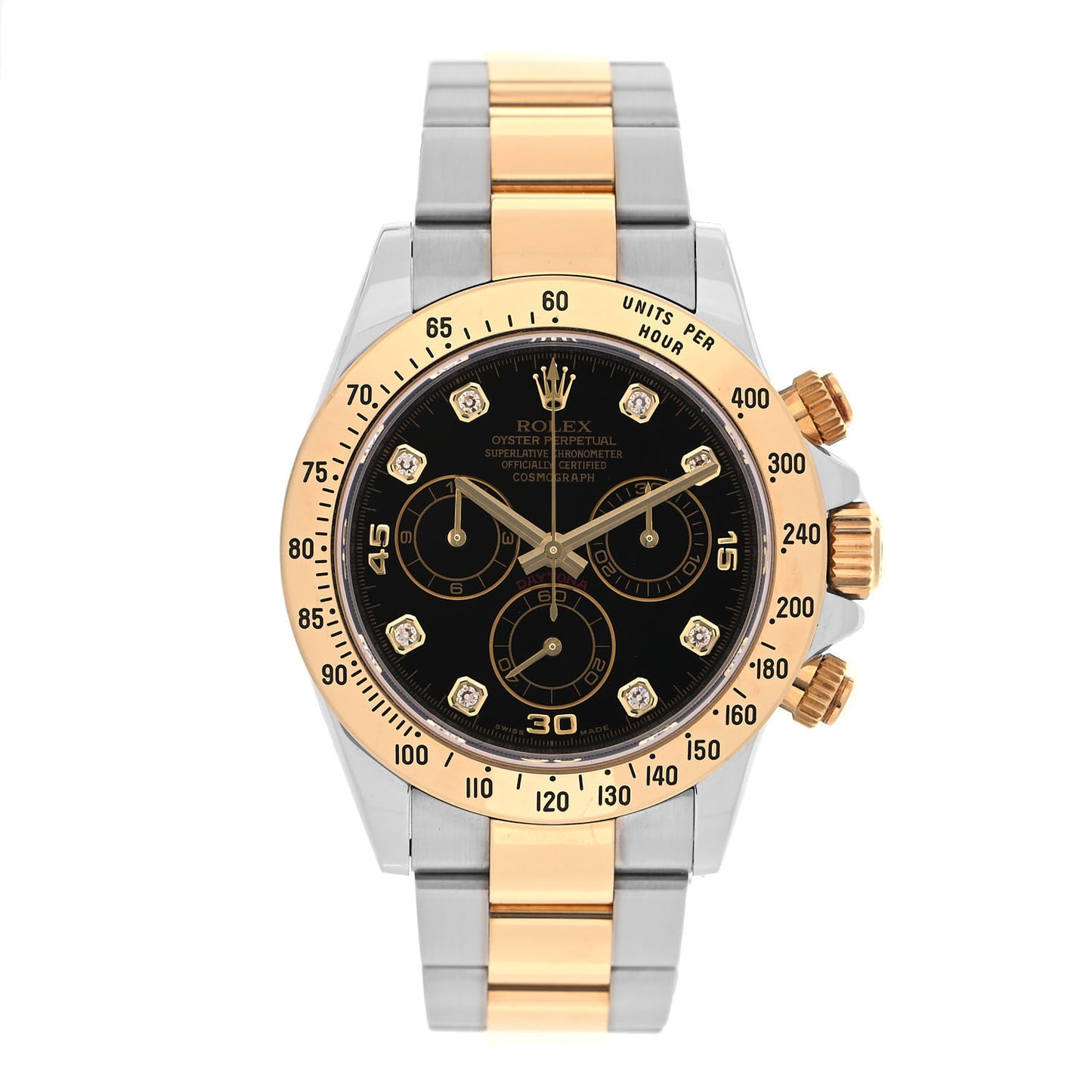 Stainless Steel 18K Yellow Gold Diamond 40mm Oyster Perpetual Cosmograph Daytona Watch Black 116523