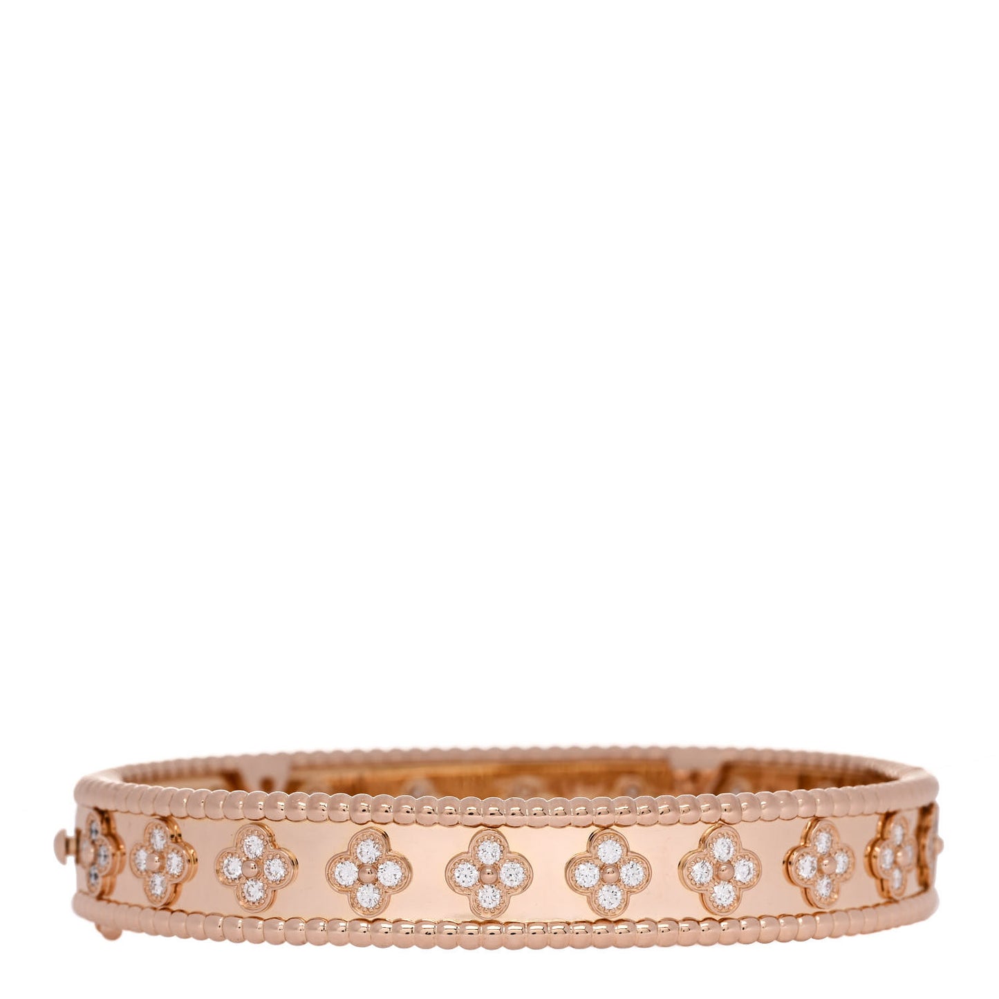 18K Rose Gold Diamond Perlee Clovers Bangle Bracelet M