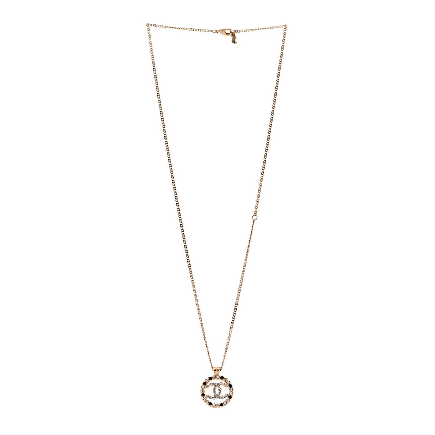 Pearl Crystal CC Round Pendant Necklace Gold Black