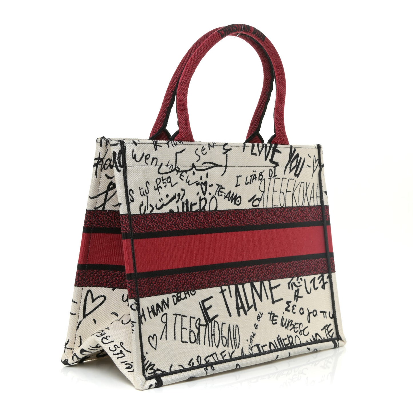 Canvas Embroidered Medium Dioramour Graffiti Book Tote Latte Multicolor