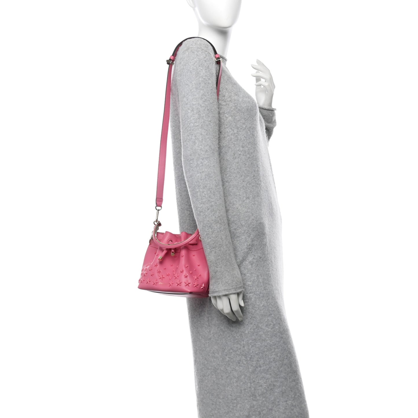 Calfskin Star Studded Bon Bon Bucket Bag Candy Pink
