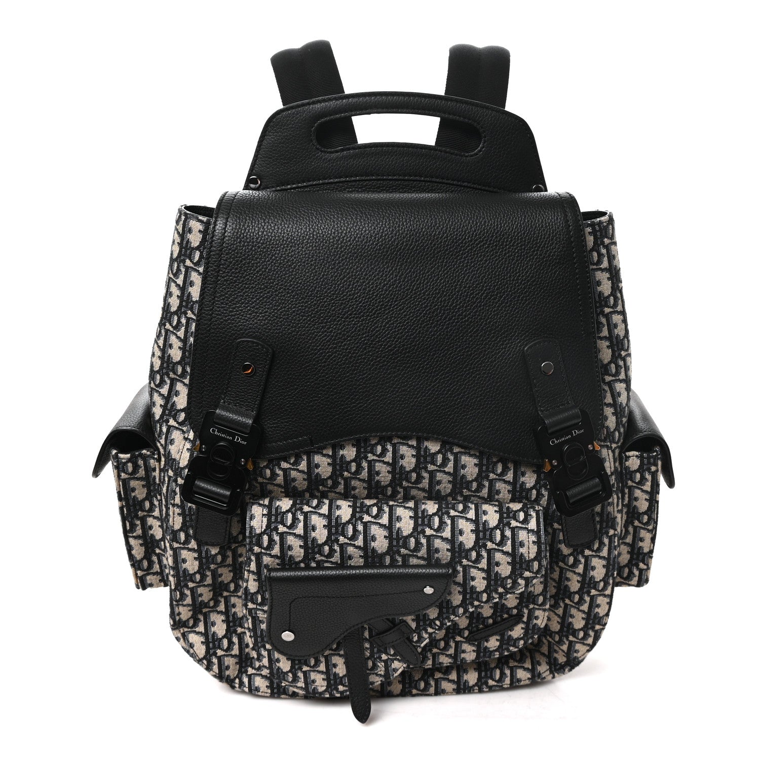 DIOR - Gallop Backpack Beige And Black Oblique Jacquard And Black Grained Calfskin