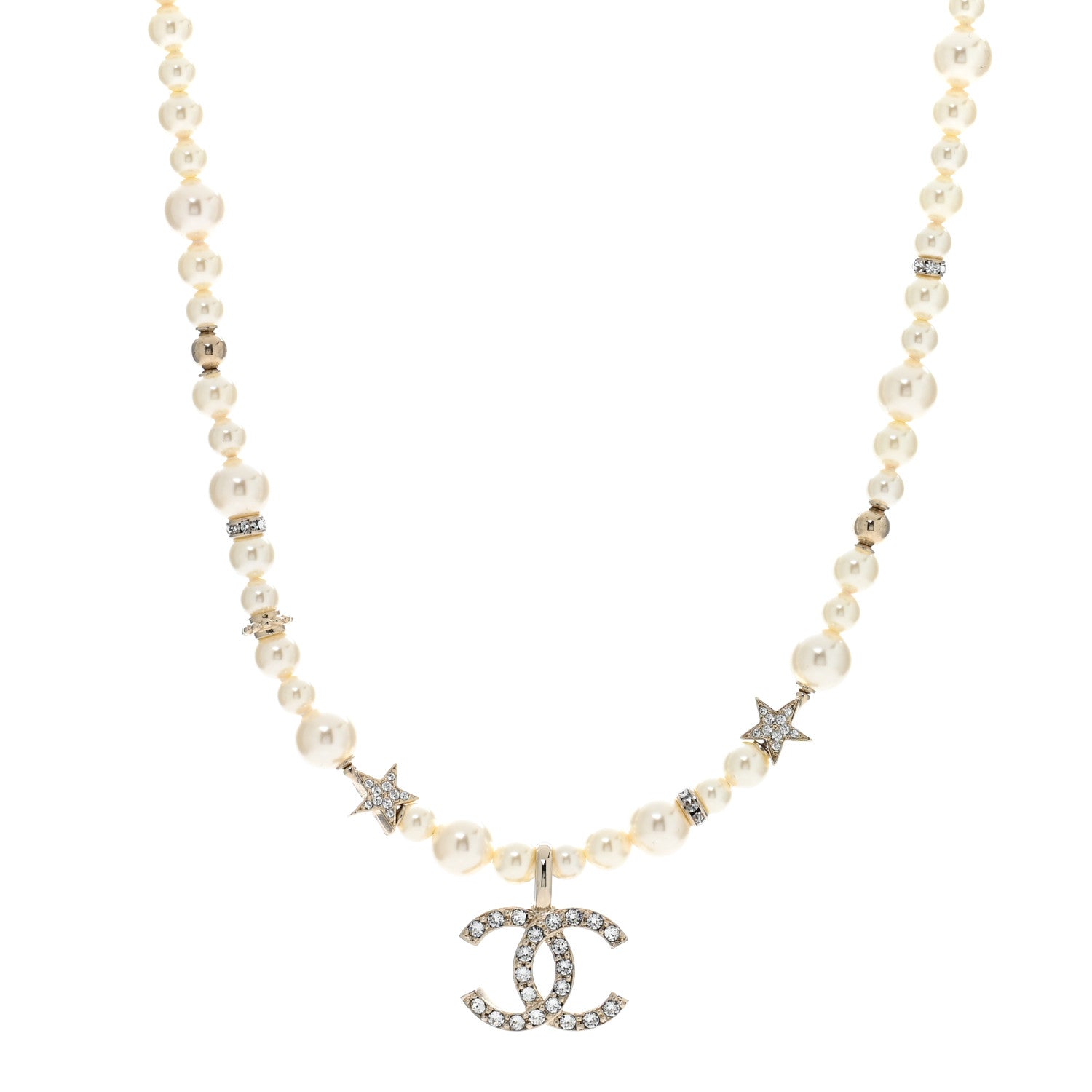 Chanel Pearl Crystal CC Star Choker Necklace Gold 1 of 4