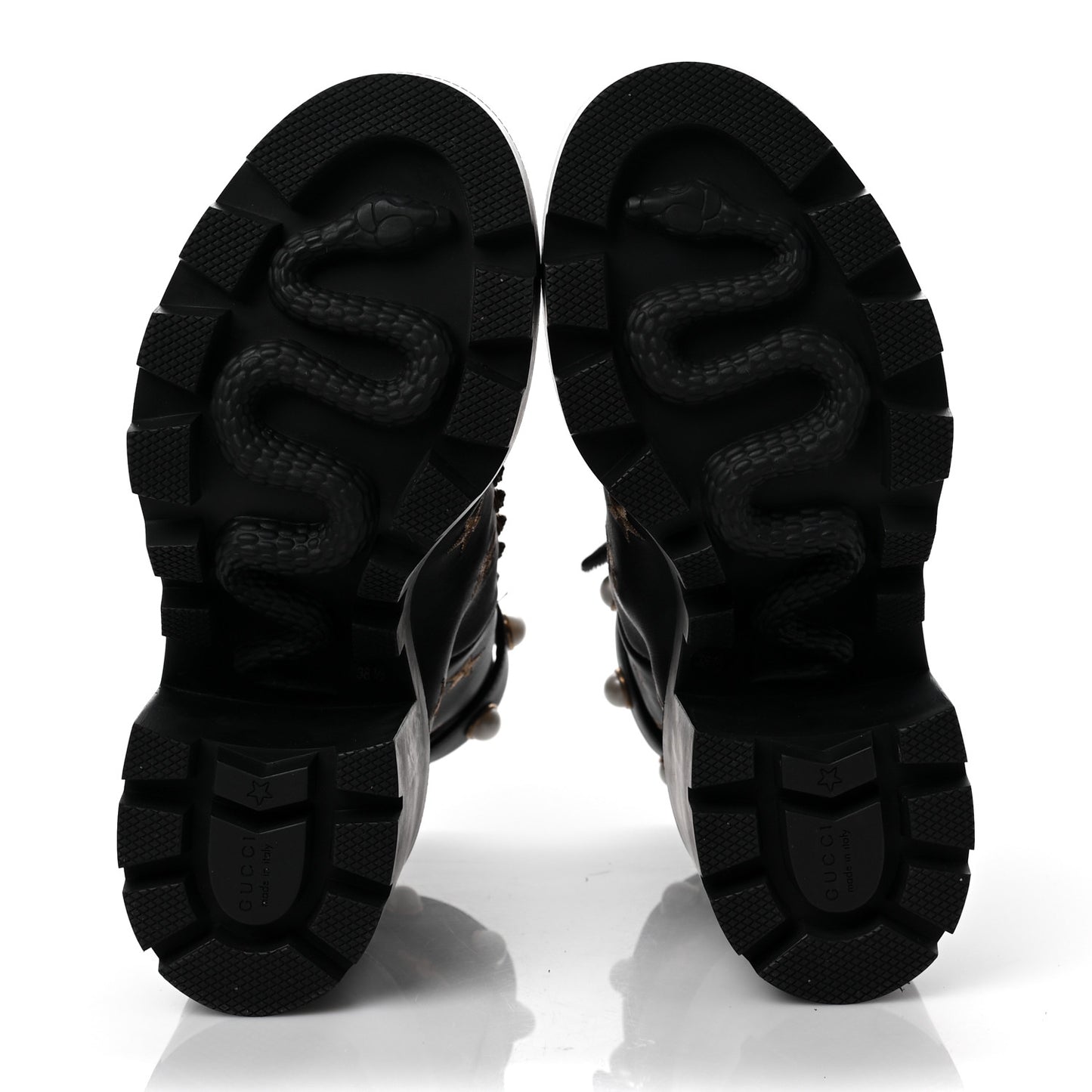 Calfskin Embroidered Lace Up Combat Ankle Boots 38.5 Black