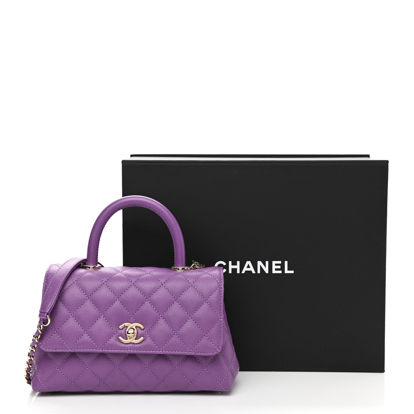 Caviar Quilted Mini Coco Handle Flap Purple