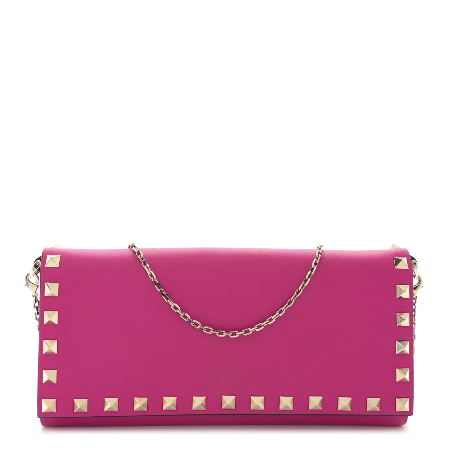 Calfskin Rockstud Flap Wallet On Chain Fuxia