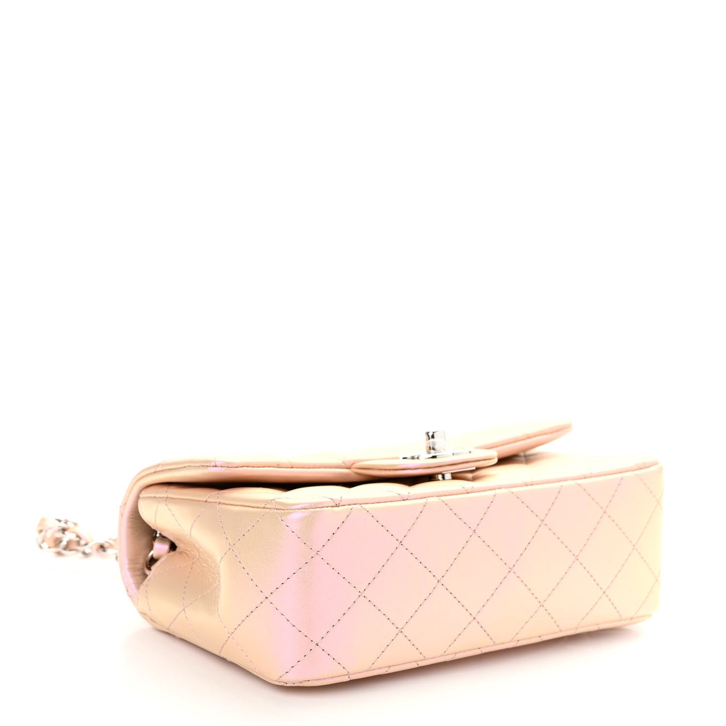 Iridescent Calfskin Quilted Mini Rectangular Flap Pink