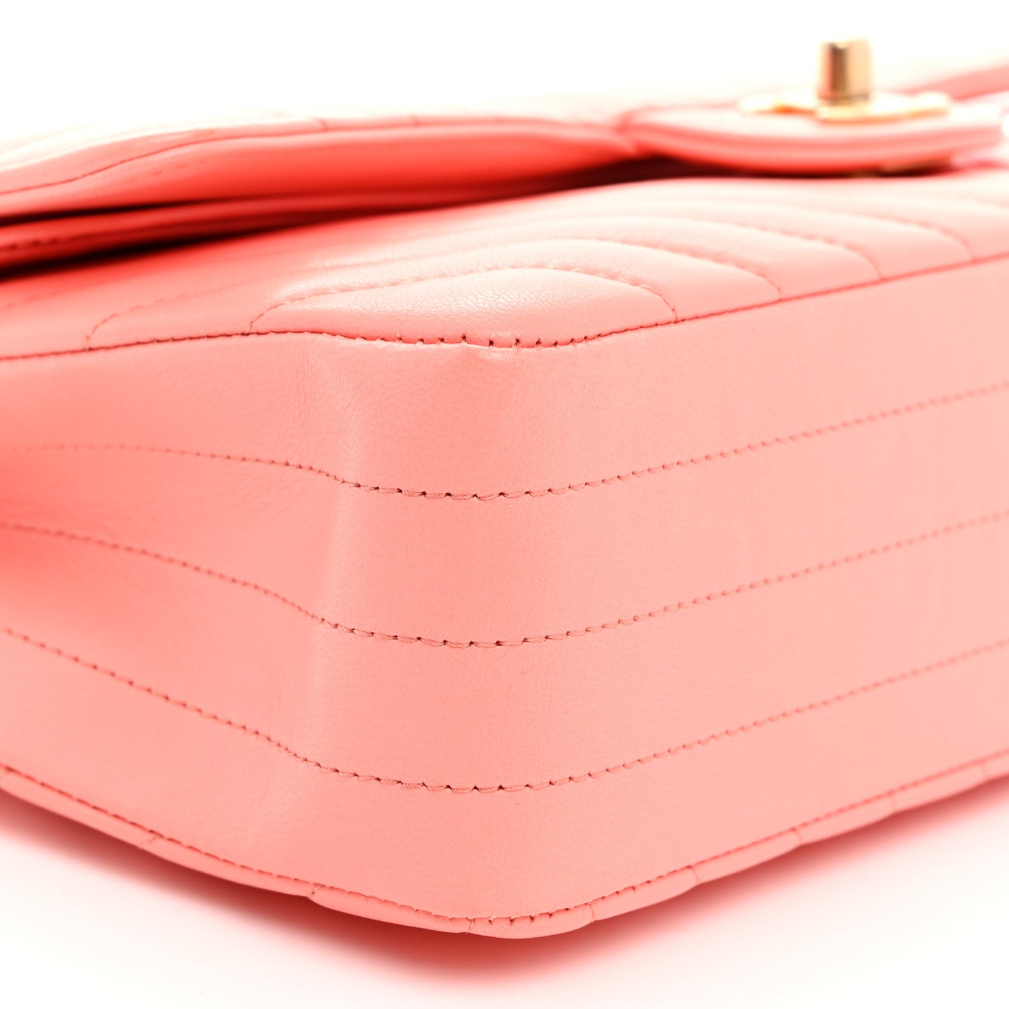 Lambskin Chevron Quilted Medium Double Flap Coral