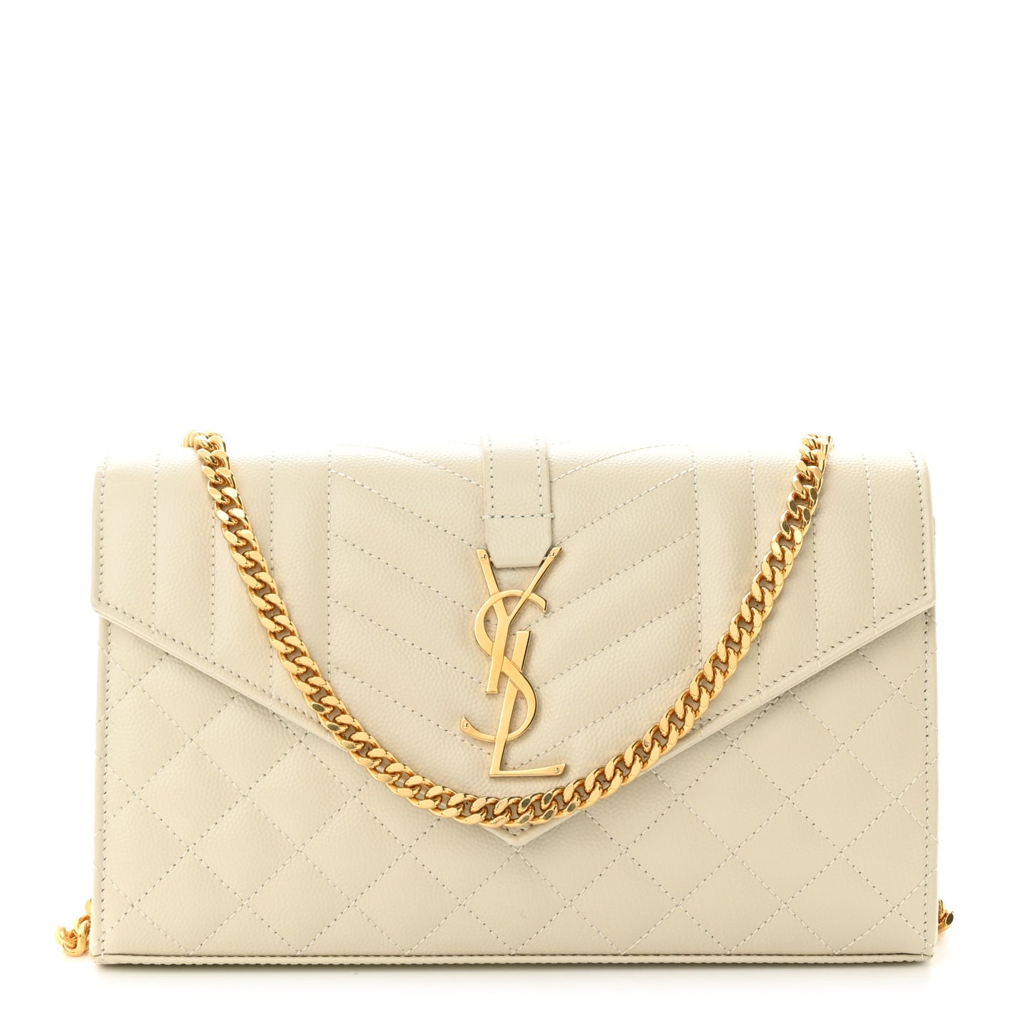 Grain De Poudre Mixed Matelasse Triquilt Monogram Chain Wallet Crema Soft