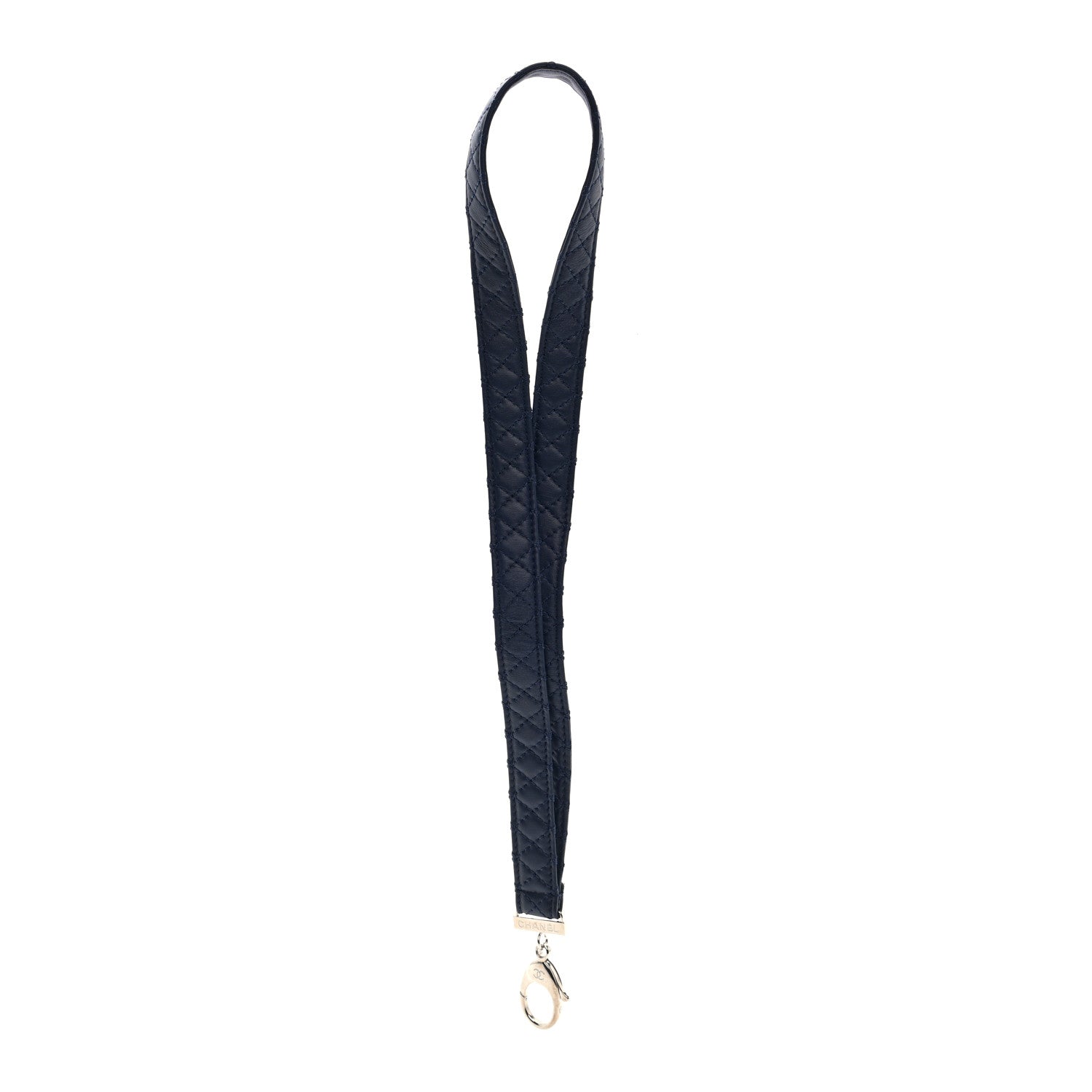 Chanel Lambskin Quilted Lanyard Key Holder Necklace Navy 1829956