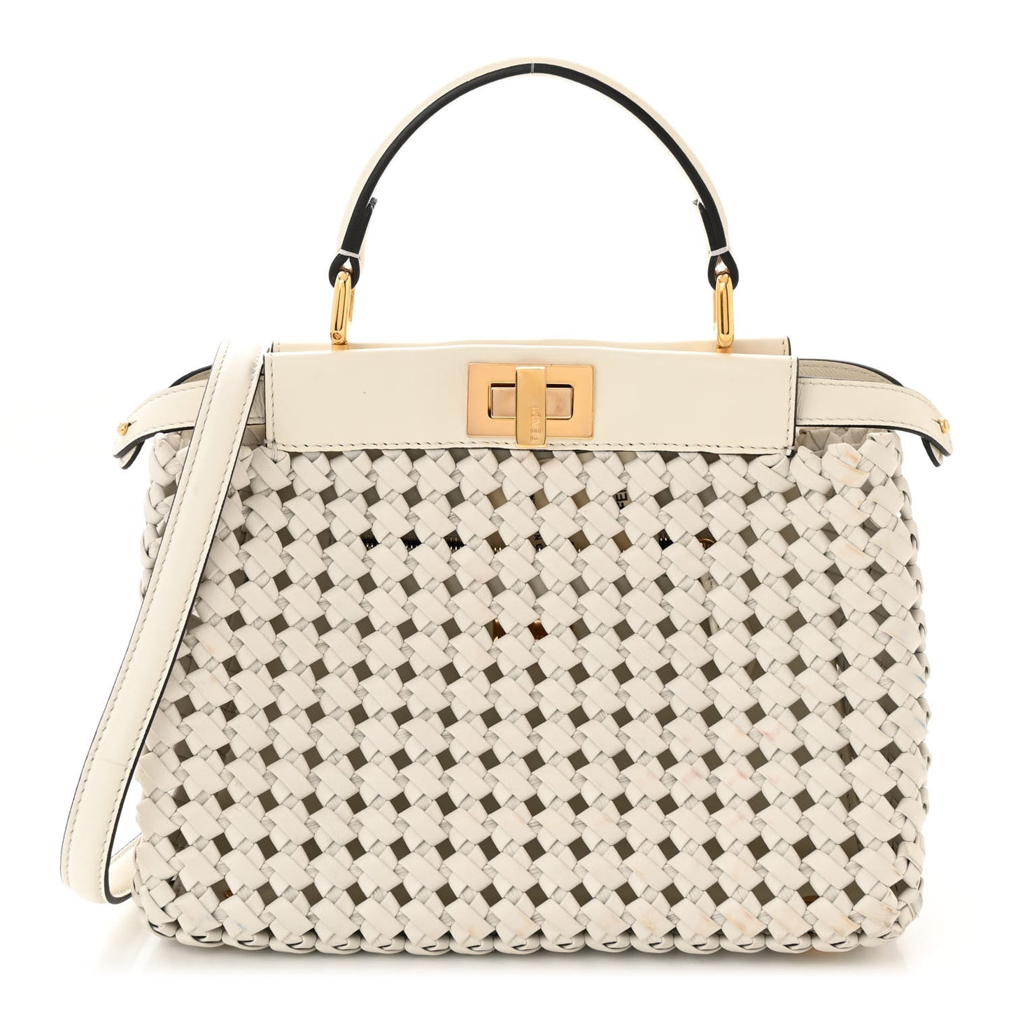 Nappa Intreccio Stacked Bar Mini Peekaboo Iconic Satchel White