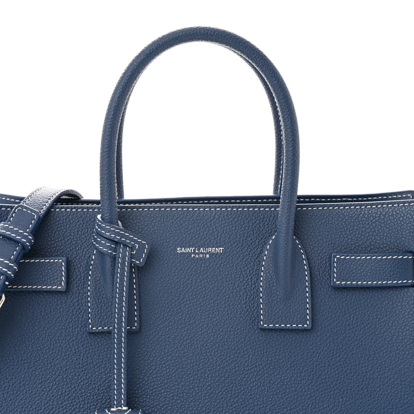 Grained Calfskin Topstitch Baby Sac De Jour Denim