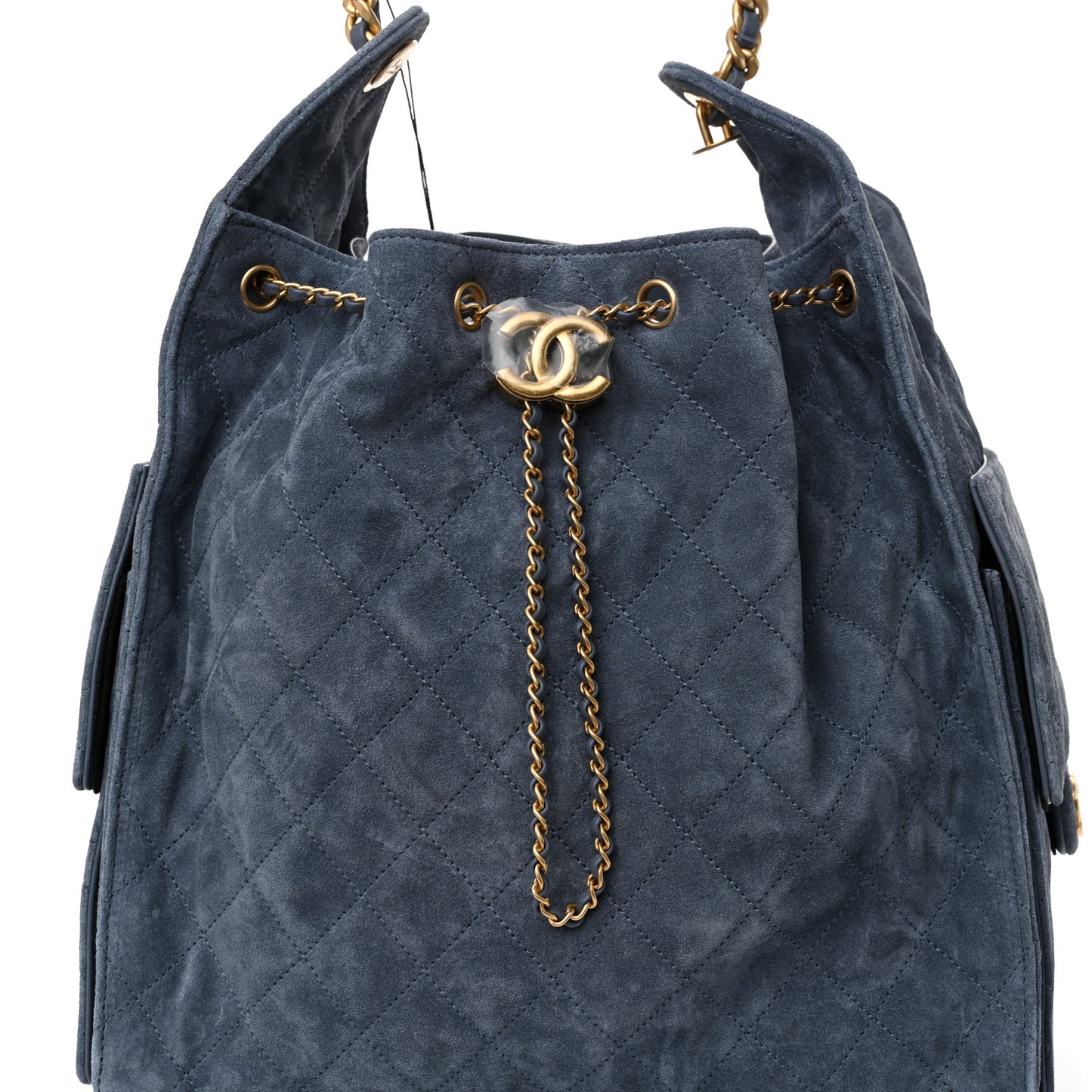 Suede Quilted Medium Chanel 25 Handbag Blue