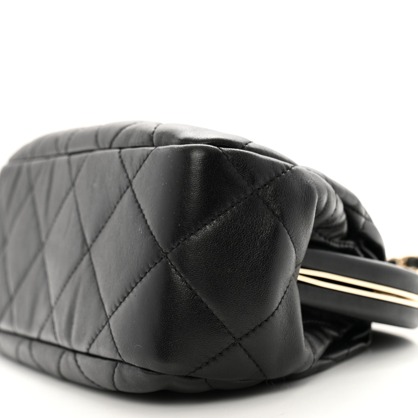 Lambskin Quilted CC Kisslock Clutch Black