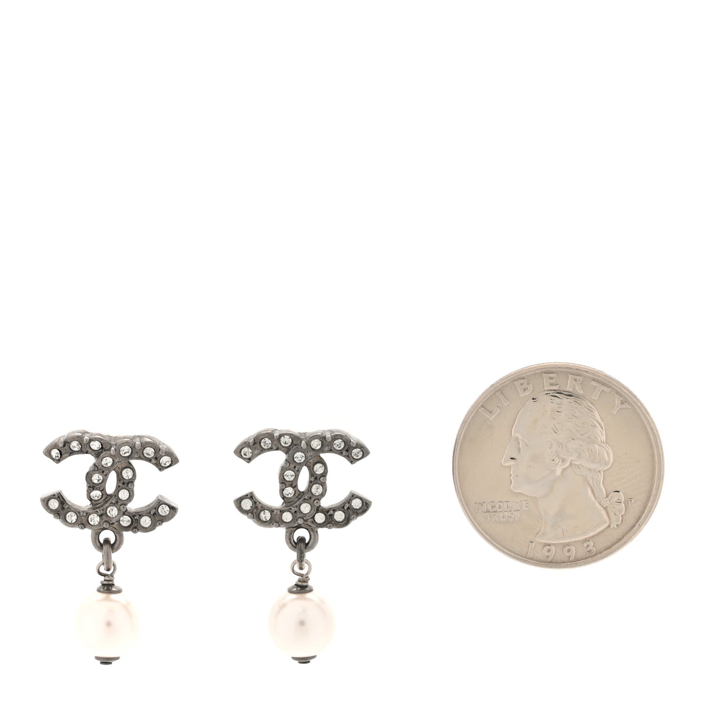 Pearl Crystal CC Drop Earrings Silver Pearly White