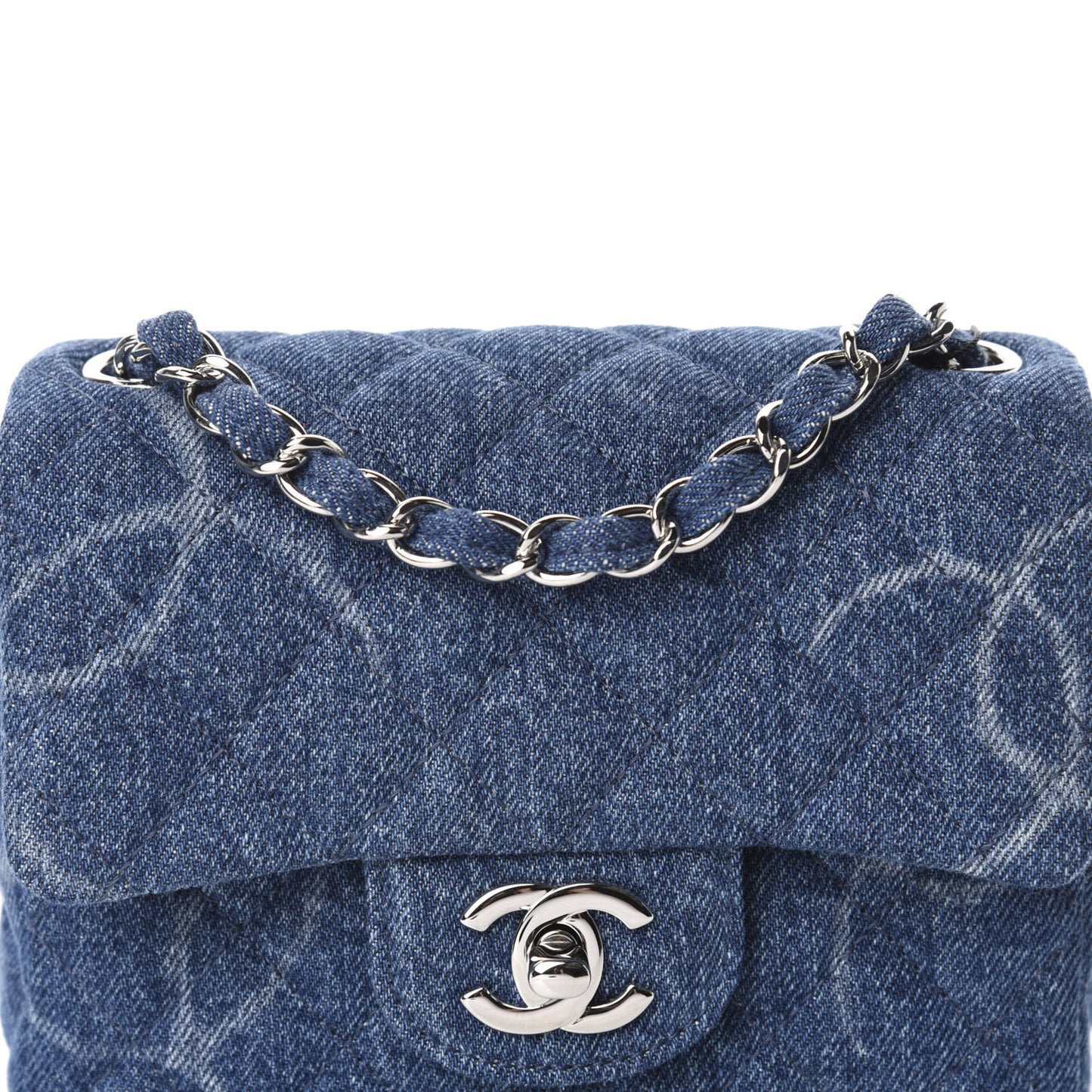 Denim CC Quilted Mini Square Flap Blue