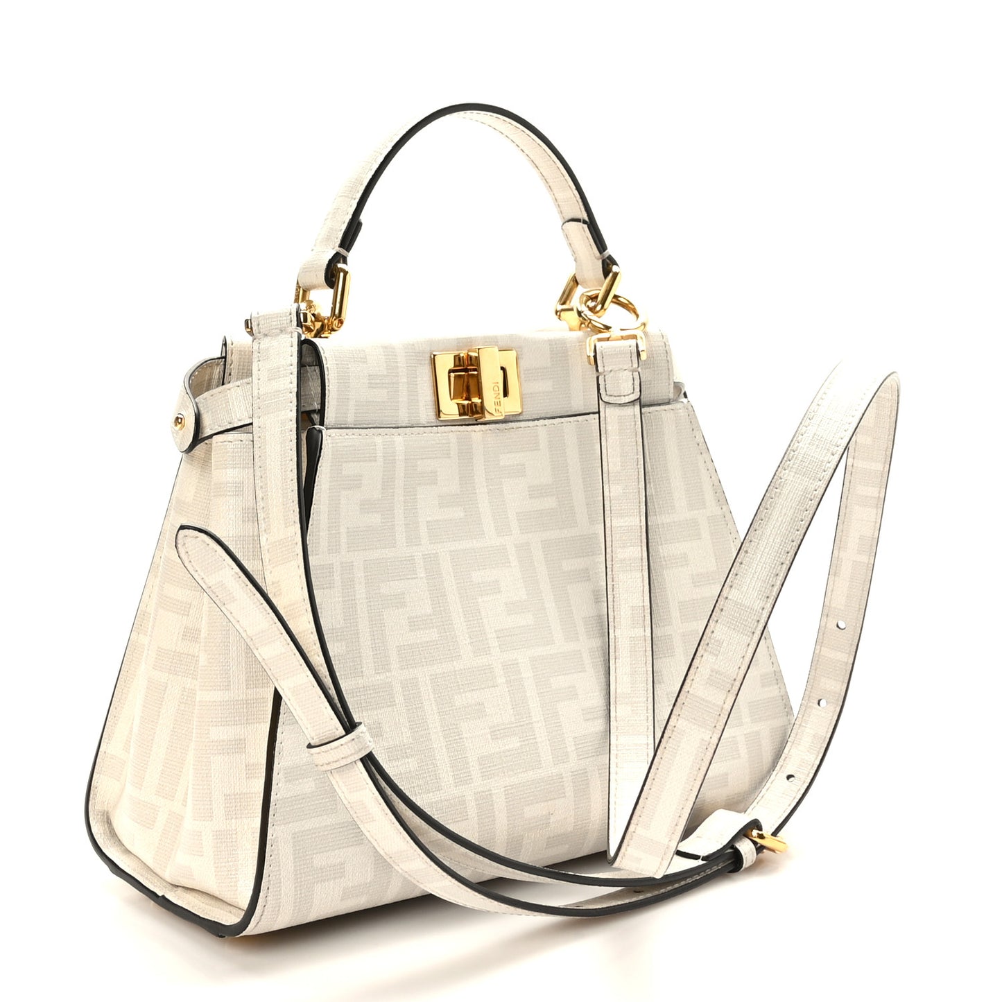 Glazed Fabric Nappa FF Disco Girls Inlay Mini Peekaboo Iconic Satchel Bianco Perla Multicolor