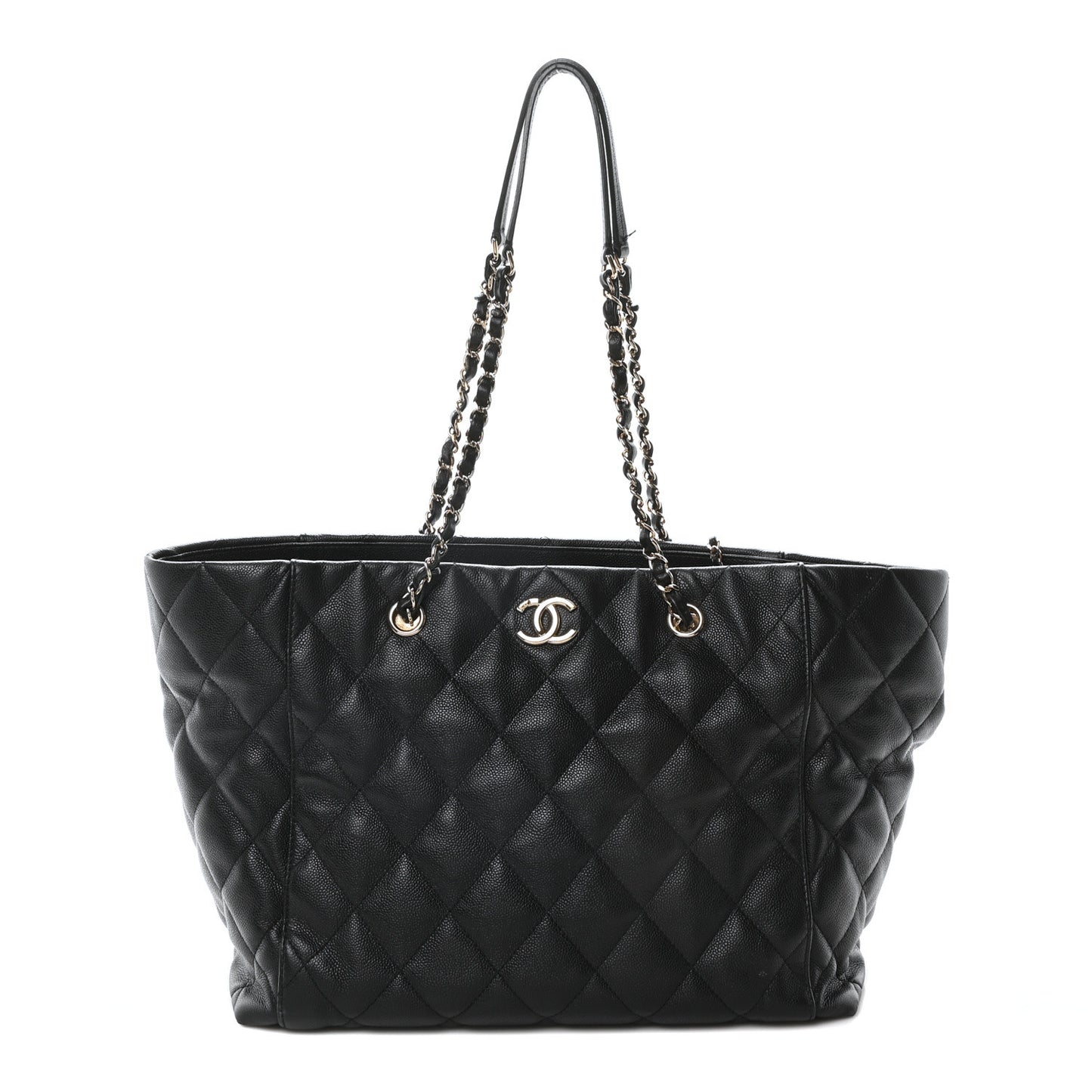 Caviar Quilted Large Shopping Tote Black