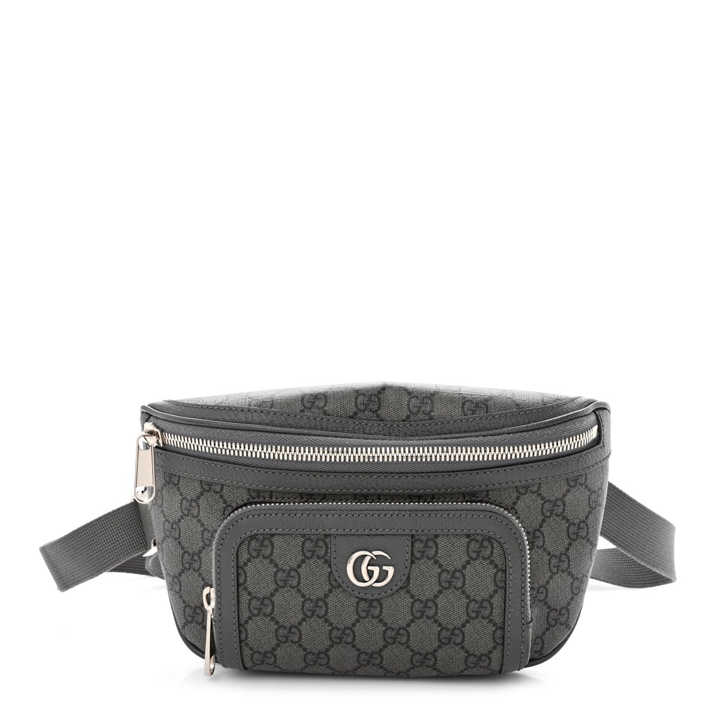 GG Supreme Monogram Textured Dollar Calfskin Ophidia Belt Bag Grey Black Graphite Grey