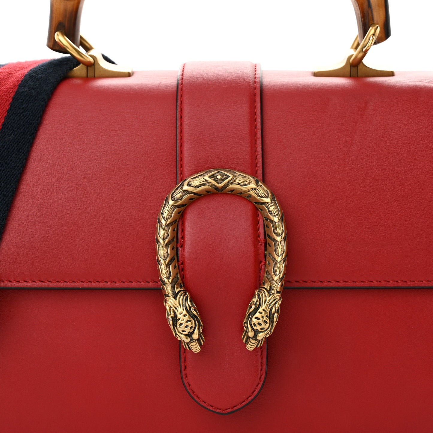 Moon Calfskin Web Medium Dionysus Bamboo Top Handle Bag Hibiscus Red