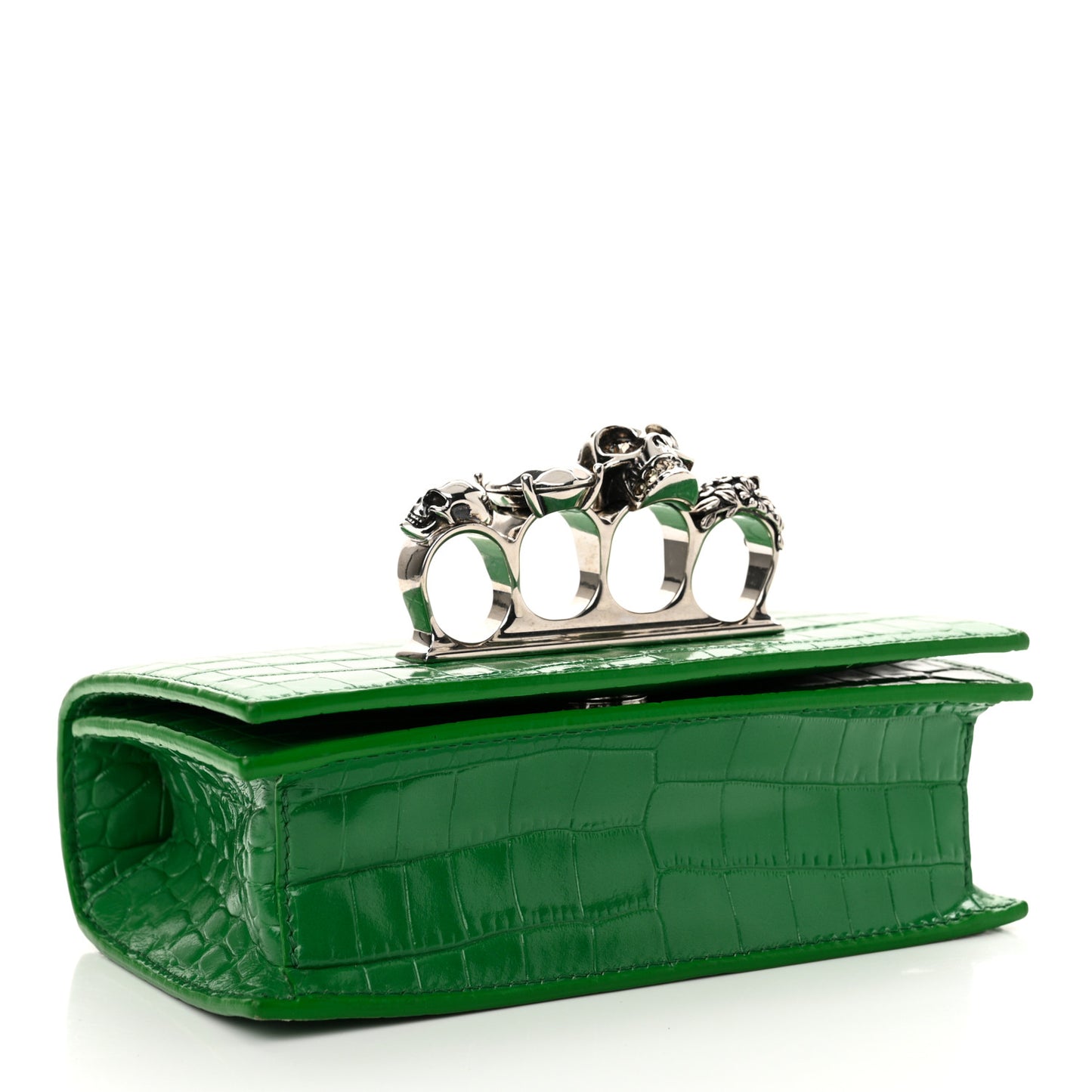 Calfskin Crocodile Embossed Knuckle Shoulder Bag Green
