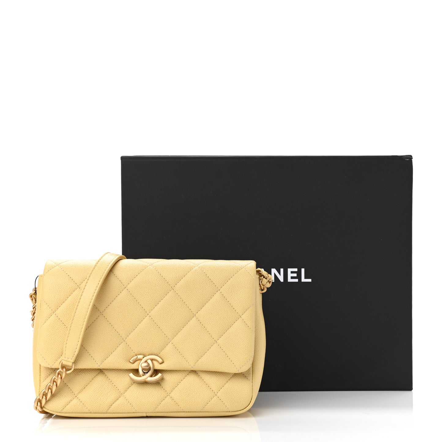 Shiny Caviar Quilted Small Chain Melody Flap Yellow