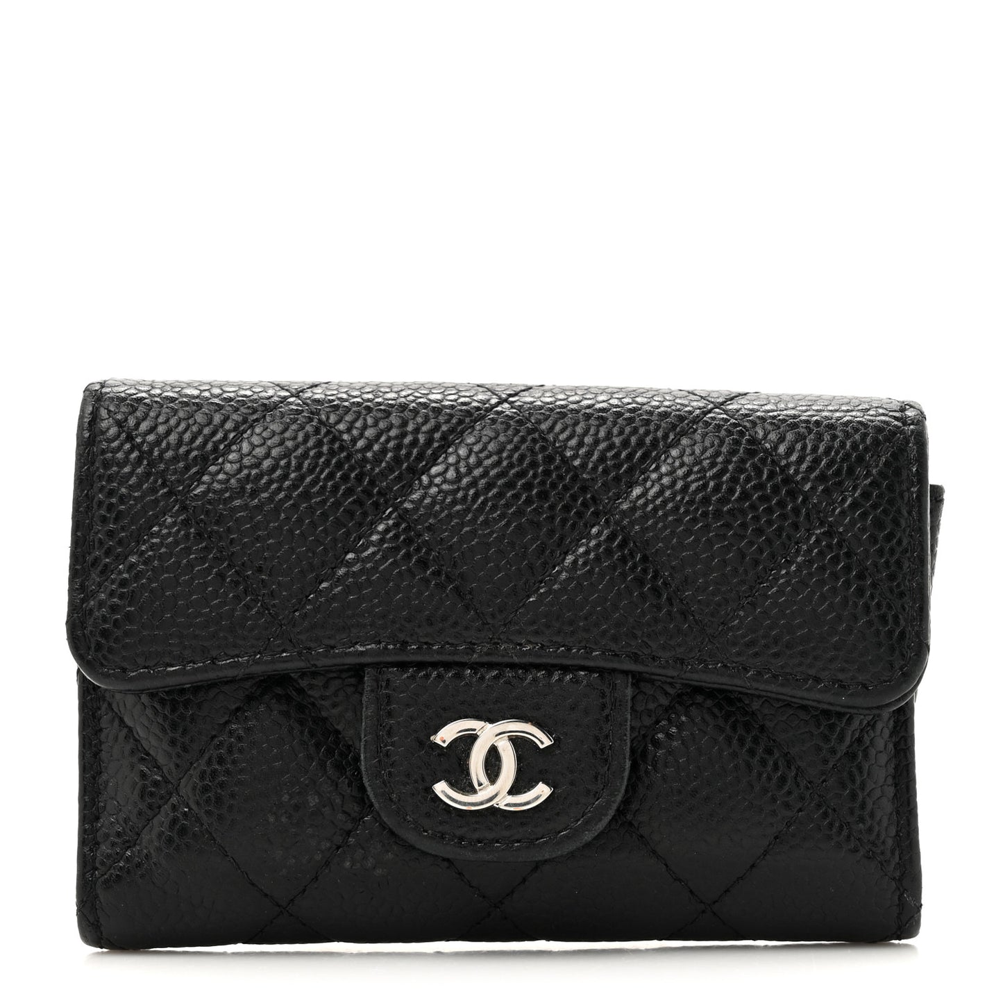 Caviar Quilted Flap Card Holder Wallet Black