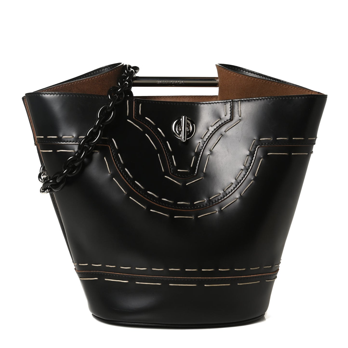 Calfskin Pickstitch Mini Top Handle Bucket Bag Black