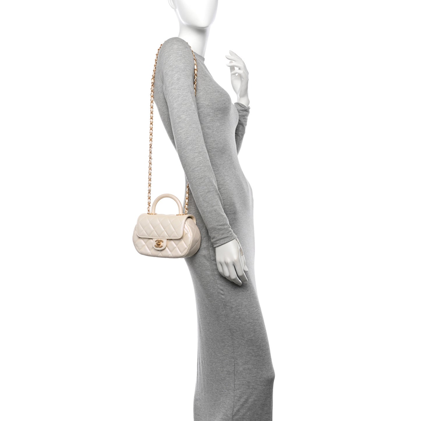Iridescent Lambskin Quilted Baywatch Top Handle Flap White