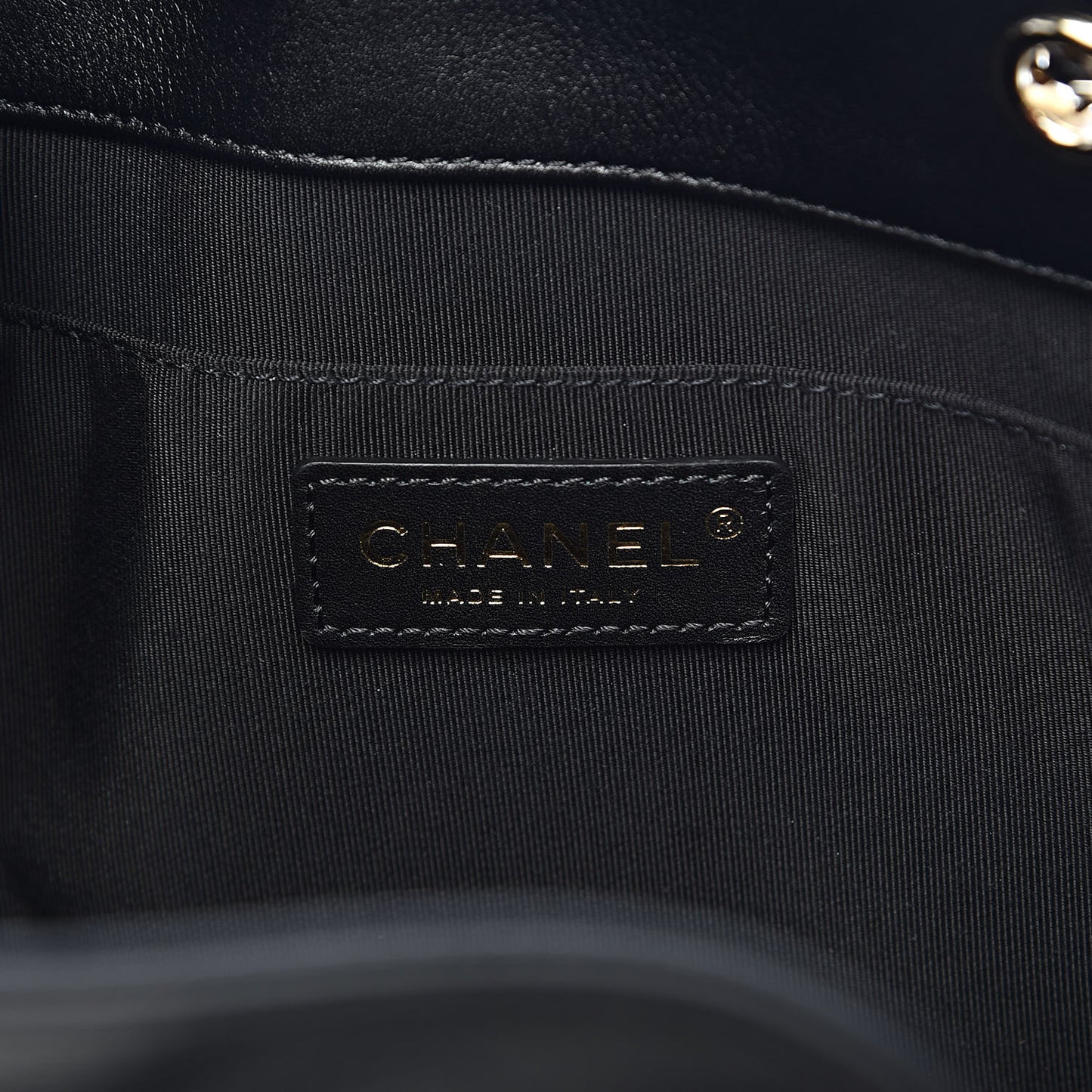 Calfskin Stitched Drawstring Bag Black