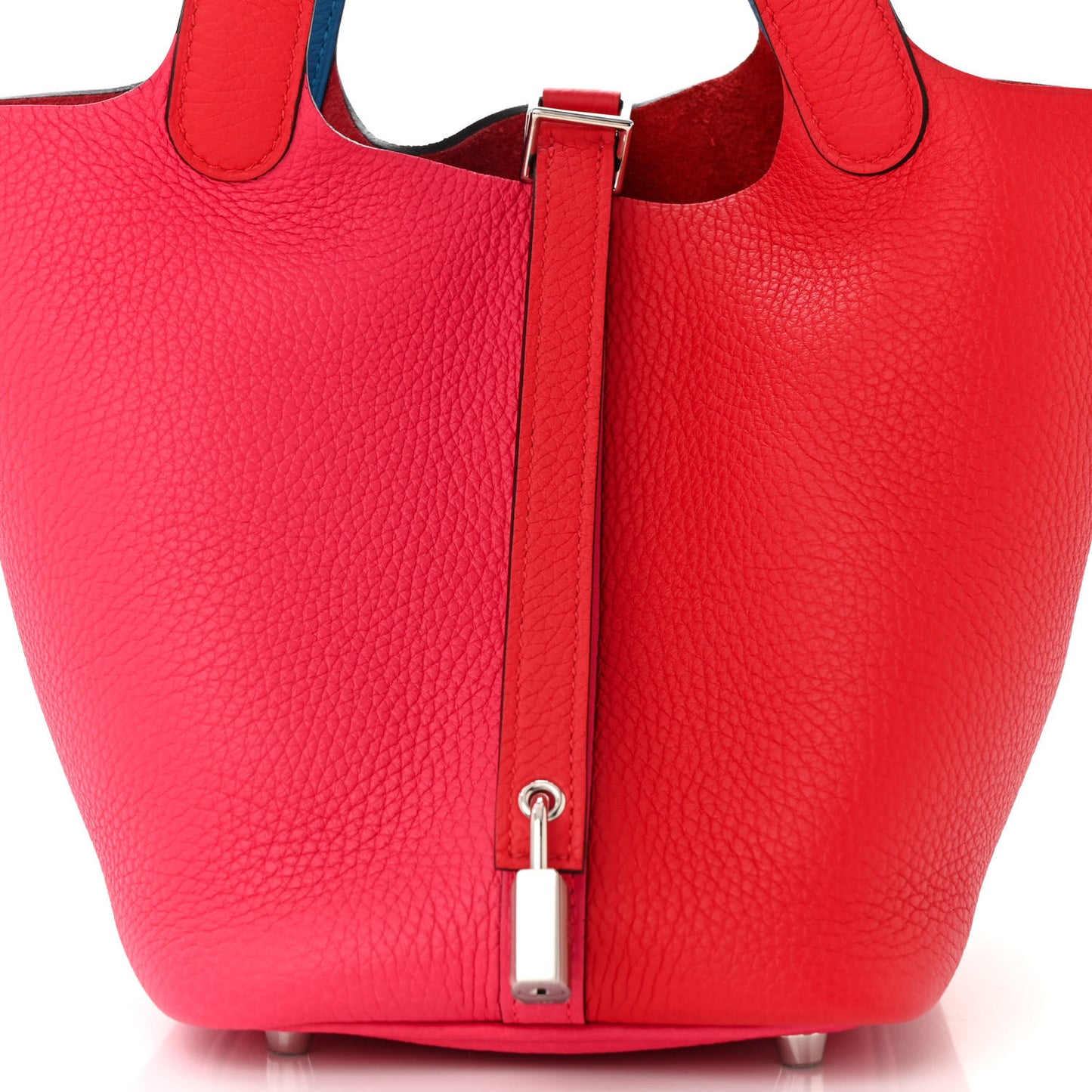Taurillon Clemence Tri-Color Picotin Lock 18 PM Rouge Coeur Rose Extreme Bleu Zanzibar