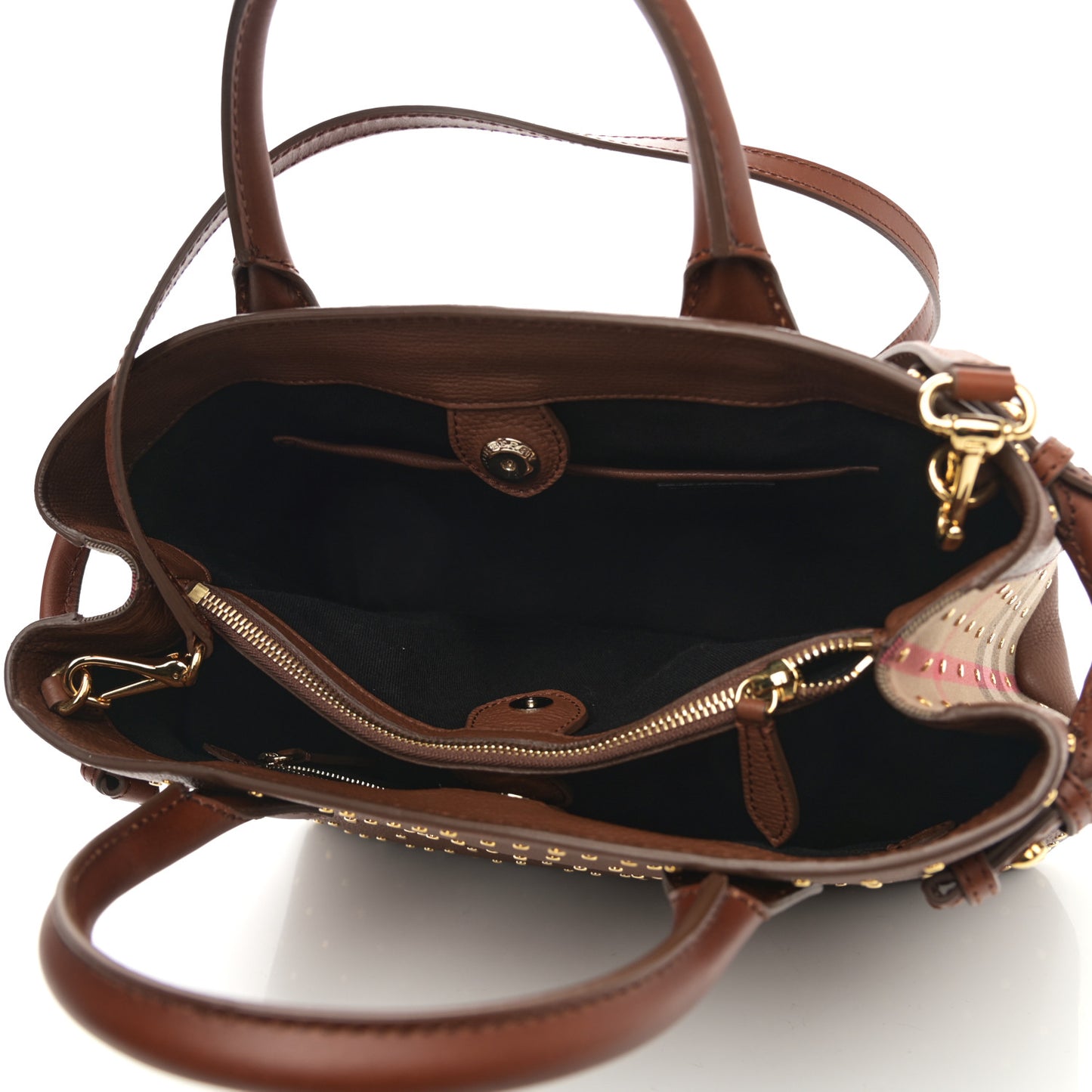 Grainy Calfskin Studded Medium Banner Tote Tan