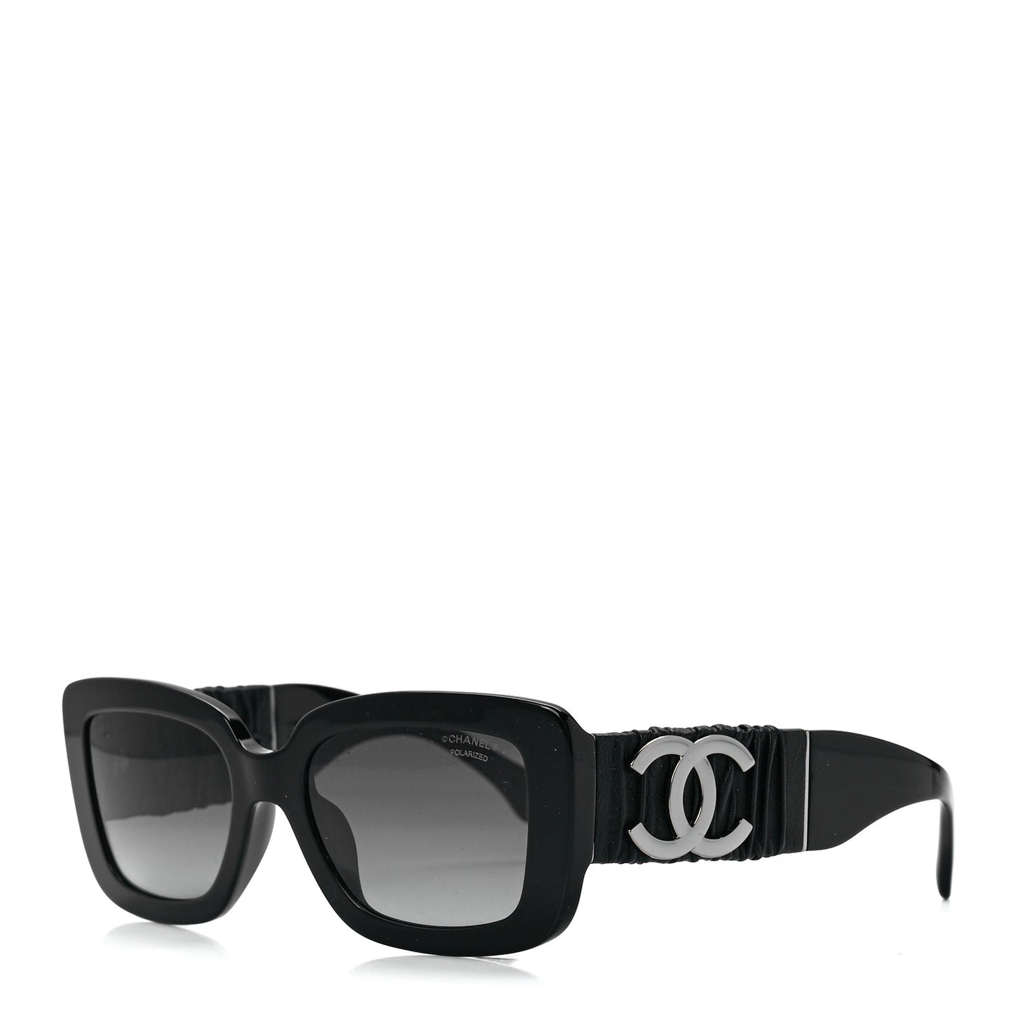 Acetate Calfskin Polarized Square Sunglasses 5473-Q-A Black