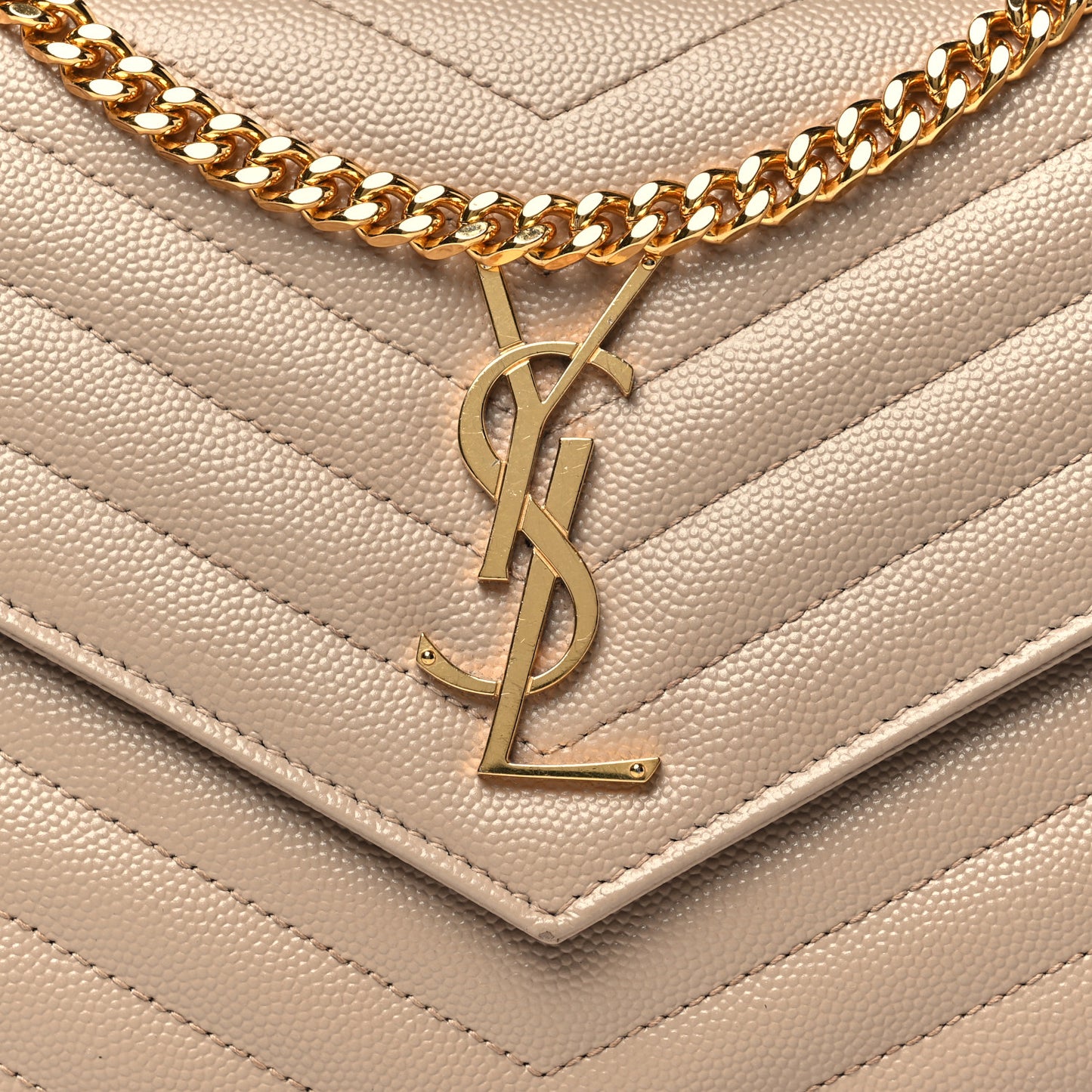 Grain De Poudre Matelasse Chevron Monogram Chain Wallet Nude Powder