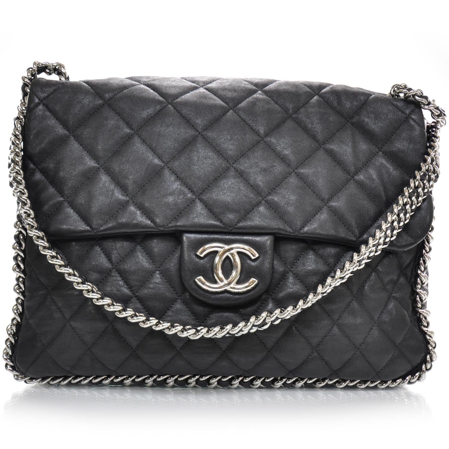 Chanel Lambskin Chain Around Maxi Flap Bag Black 24378 – FASHIONPHILE
