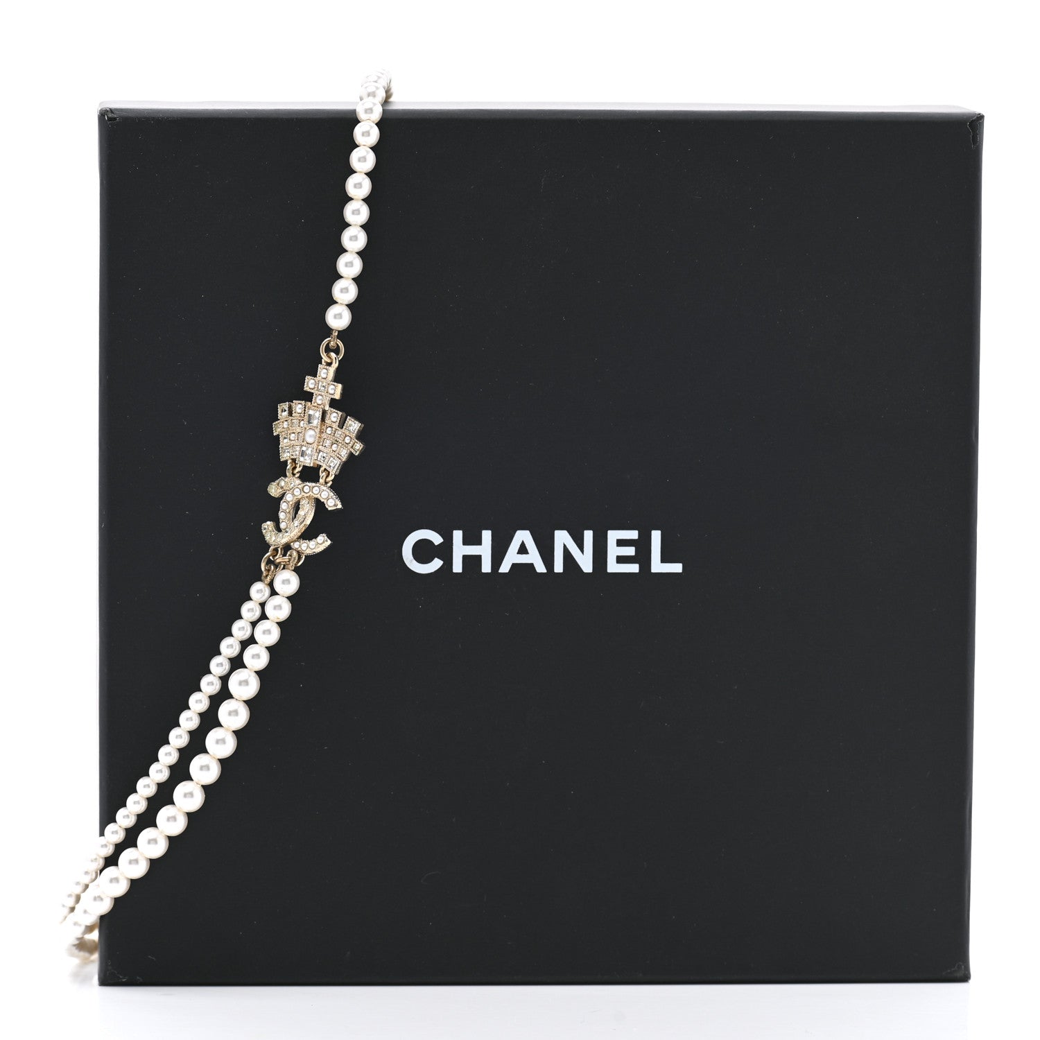 Chanel Pearl Crystal CC Crown Multi Strand Necklace Gold 7 of 7