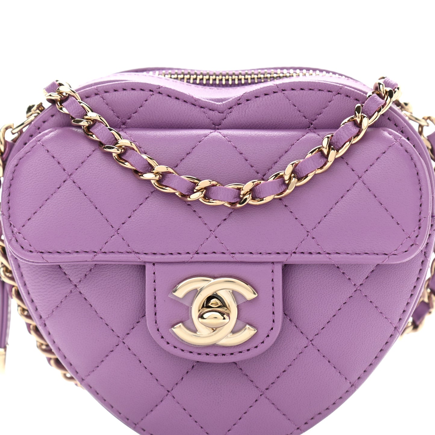 Lambskin Quilted CC In Love Heart Clutch With Chain Purple