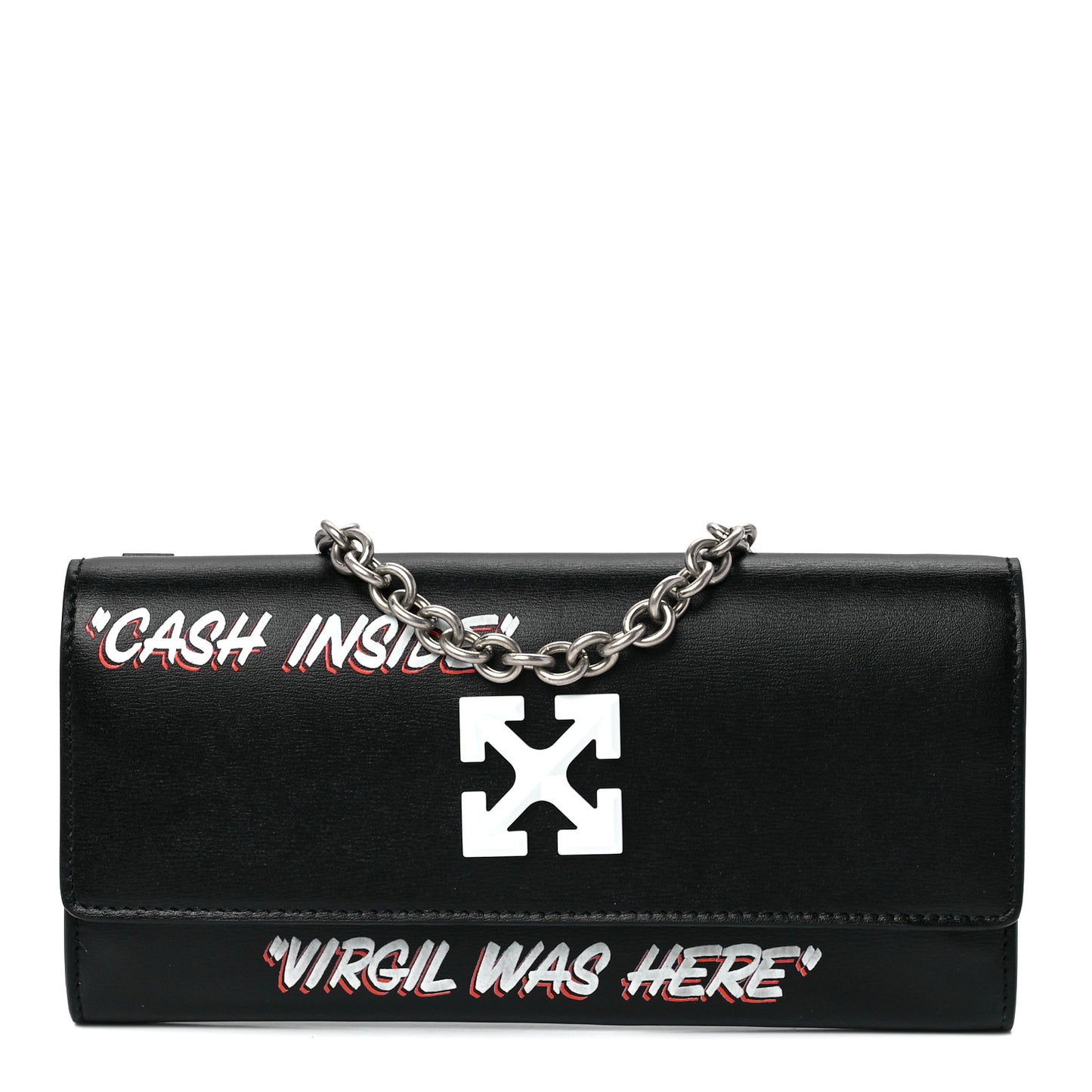 Calfskin Jitney Logo Flap Wallet On Chain Black