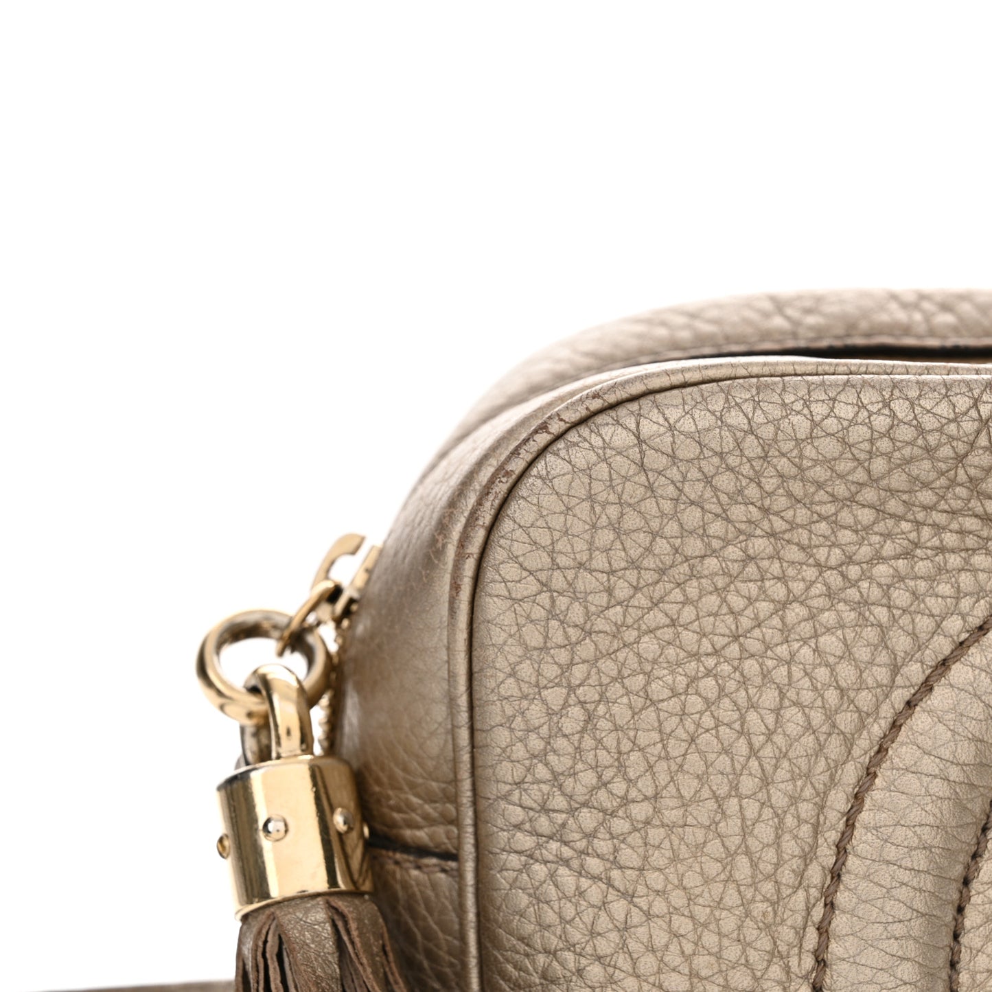 Metallic Pebbled Calfskin Small Soho Disco Bag Golden Beige