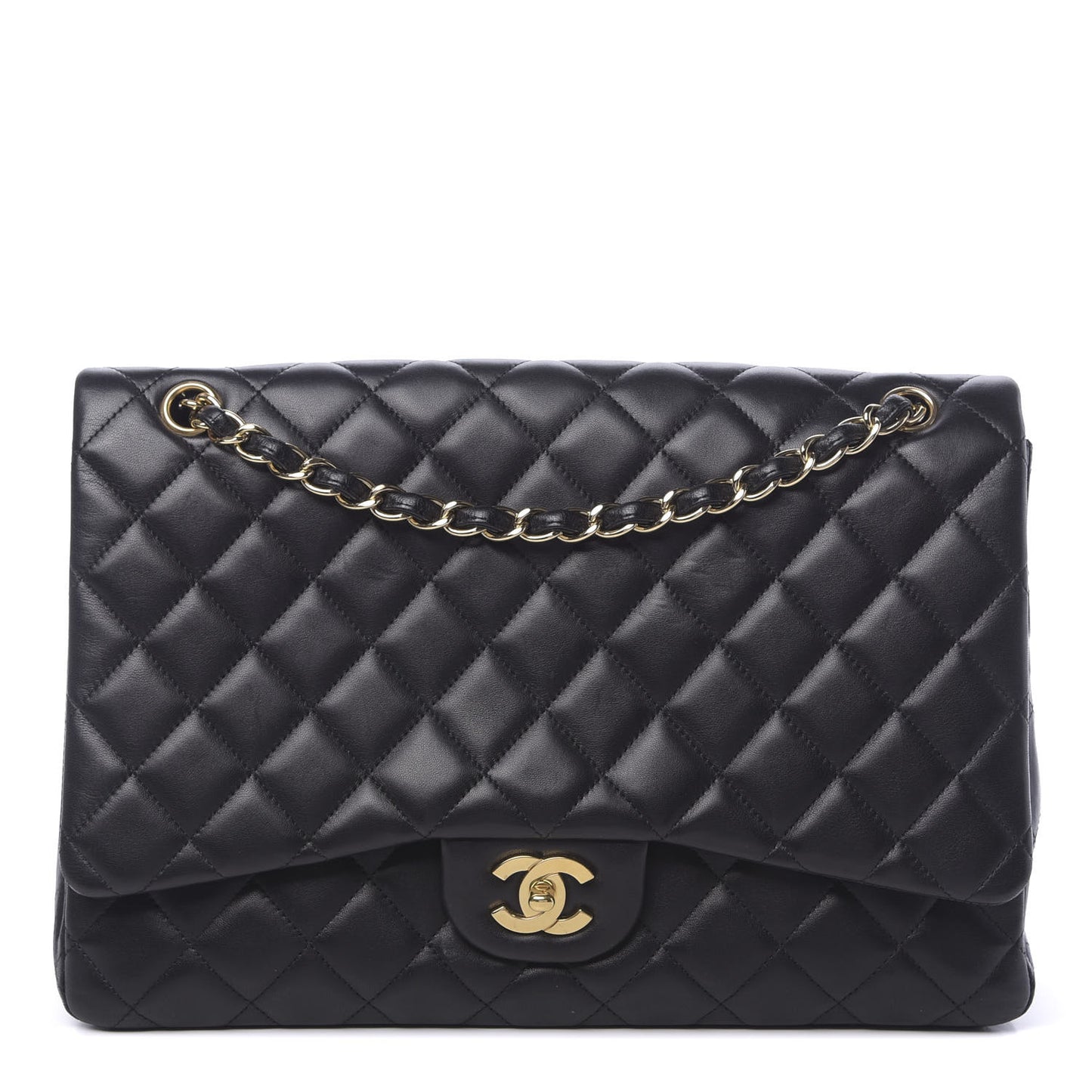 Lambskin Quilted Maxi Single Flap Black
