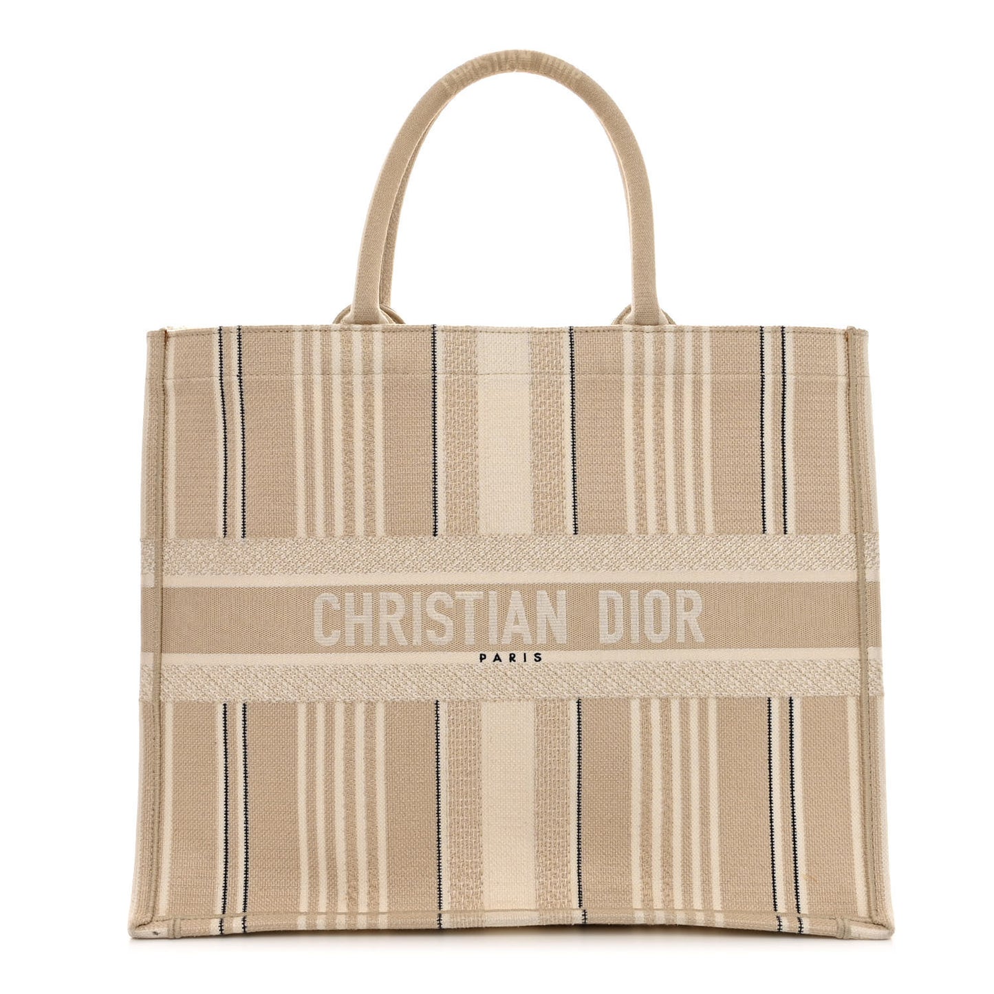 Canvas Embroidered Large Stripes Book Tote Beige