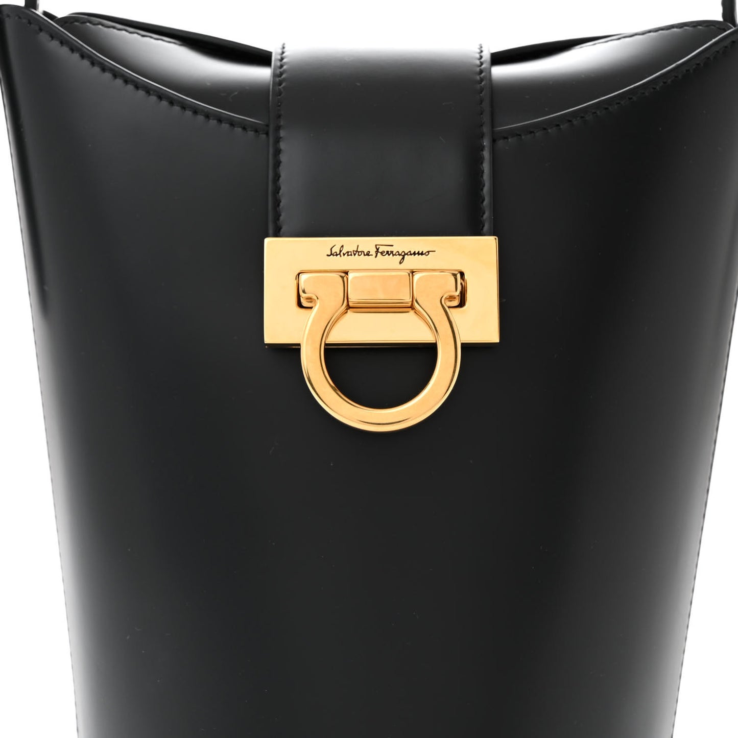 Calfskin Small Trifolio Bucket Shoulder Bag Black