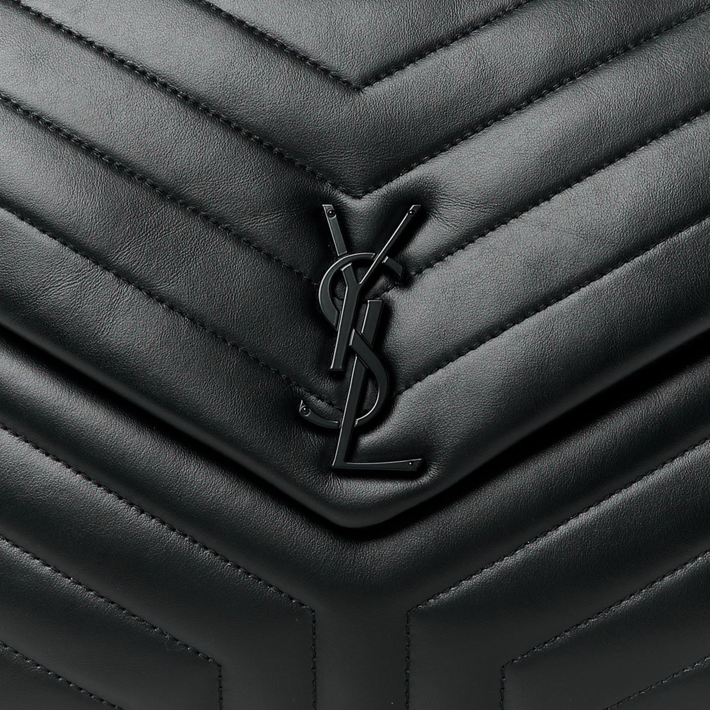 Calfskin Y Quilted Monogram Monochrome Large Loulou Chain Satchel Black