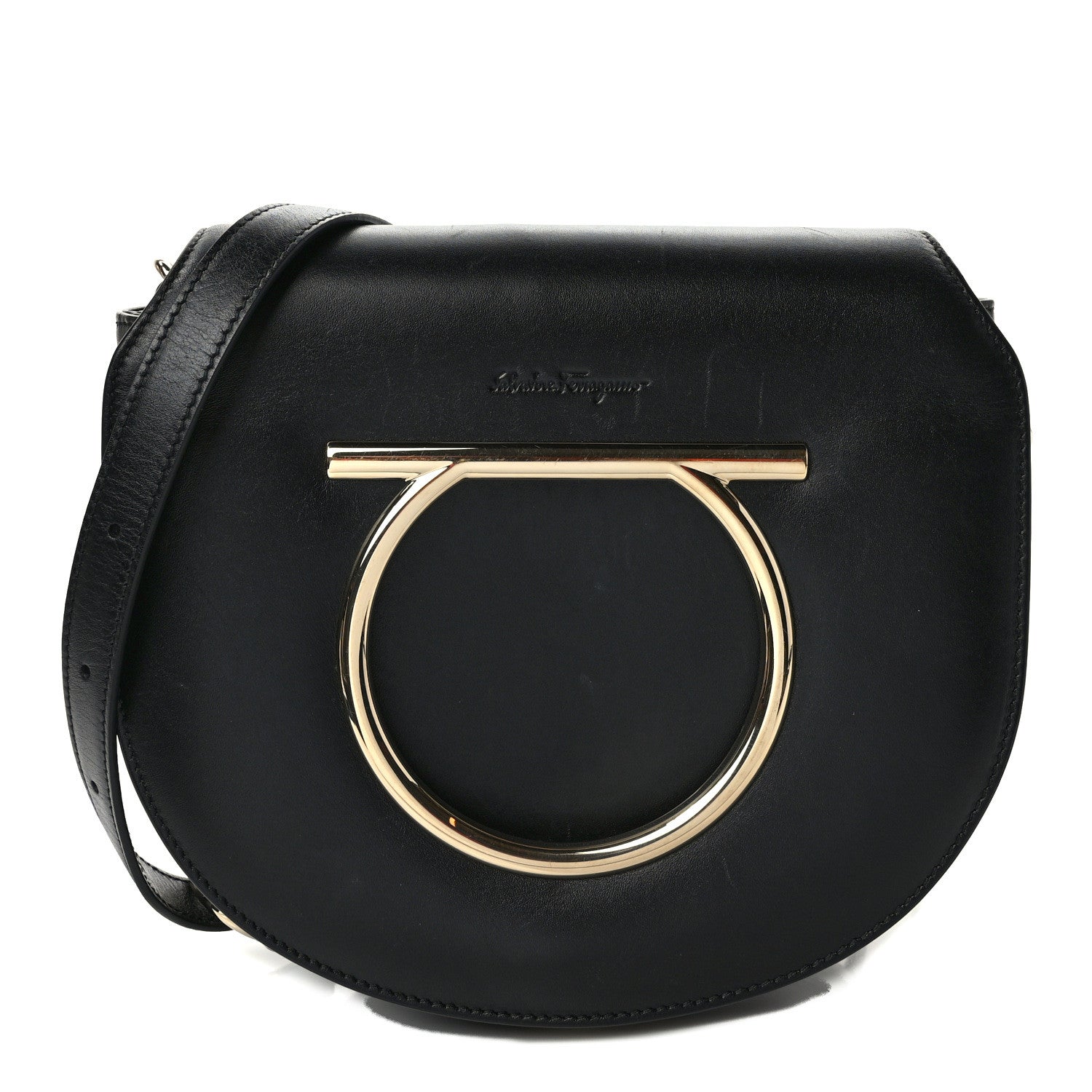 Salvatore Ferragamo Calfskin Large Vela Flap Bag Black 1 of 10