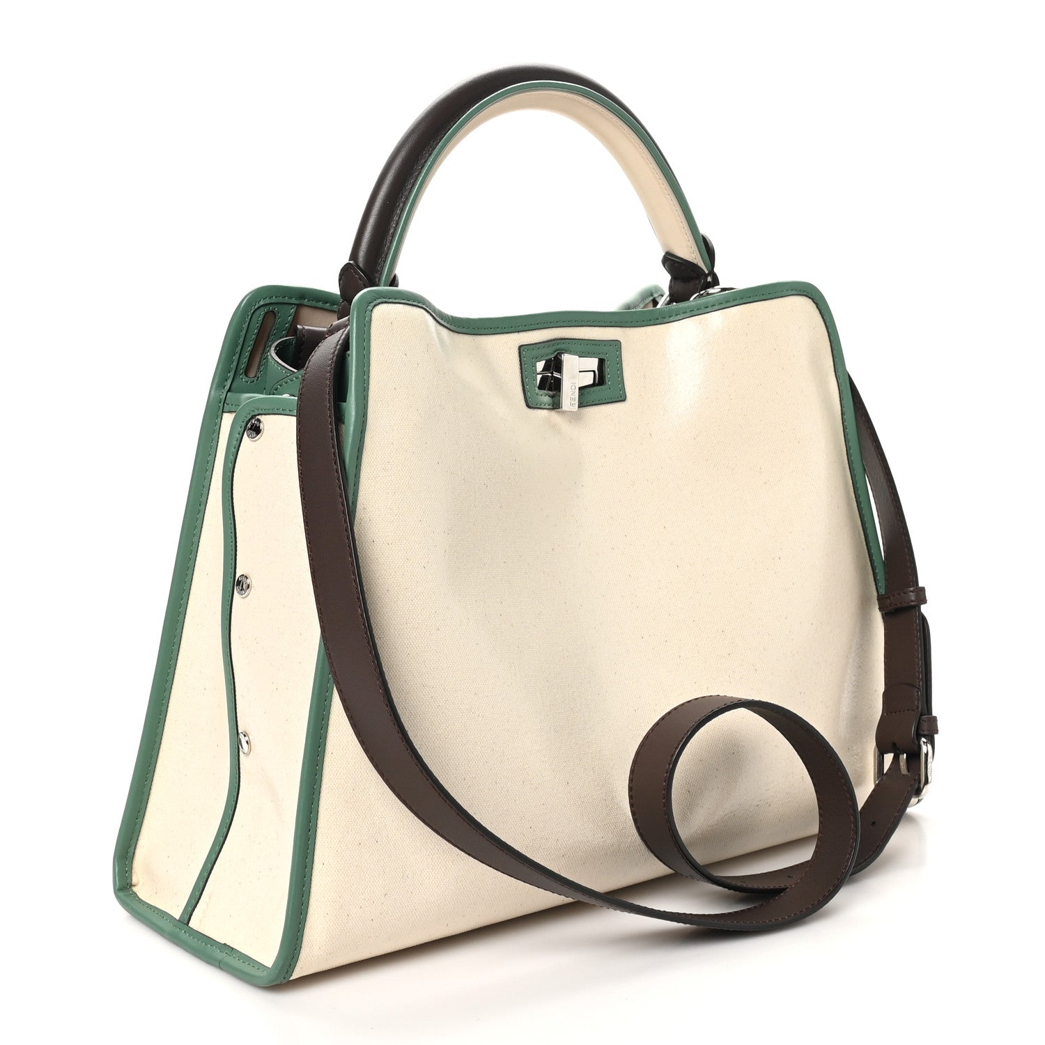Fendi Vitello Seta Century Nappa Canvas Medium Peekaboo Iconic Defender Satchel Moresco Verde Islanda 4 of 11