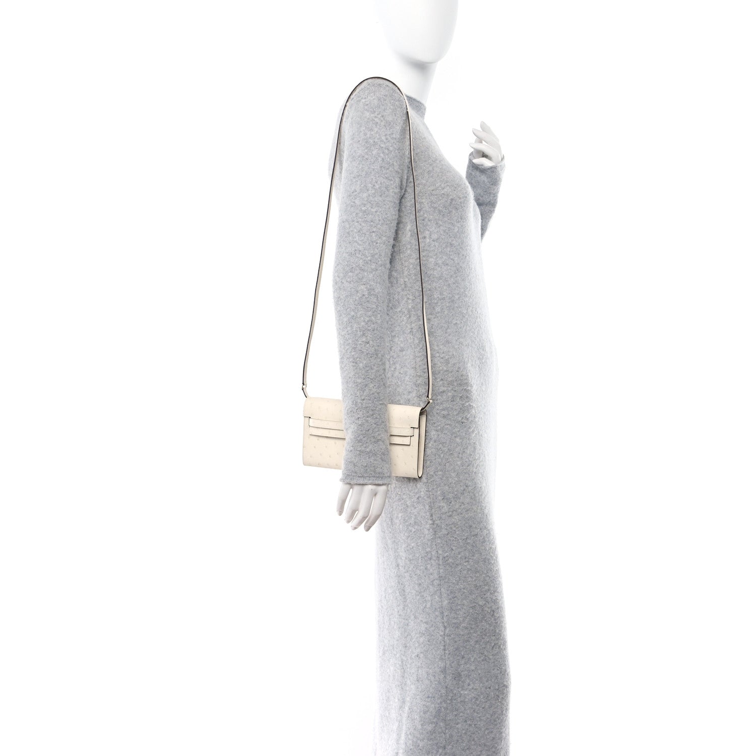 Hermes Ostrich Kelly Wallet To Go Craie 2 of 11