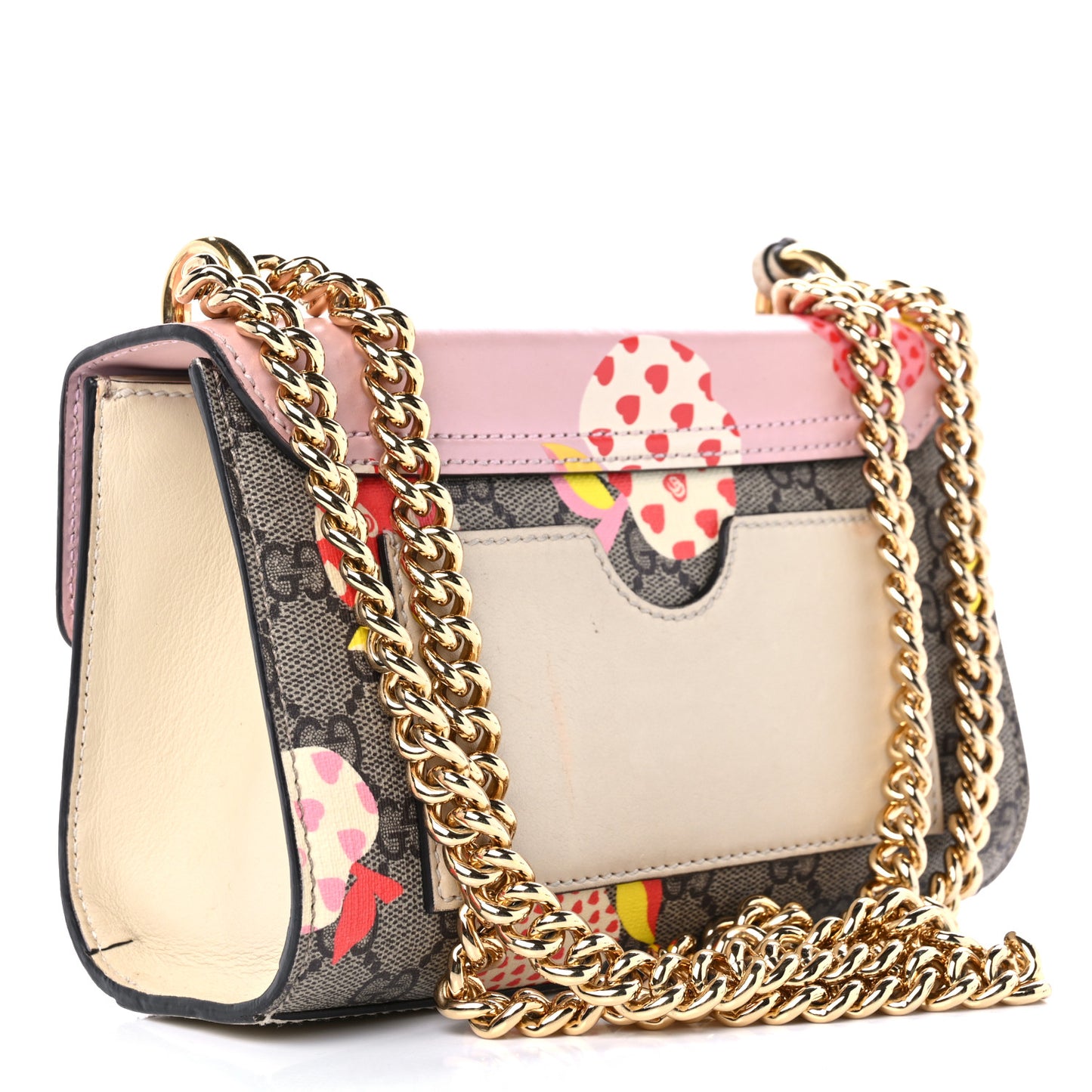 GG Supreme Monogram Les Pommes Small Padlock Shoulder Bag Beige Ebony Multicolor Pink